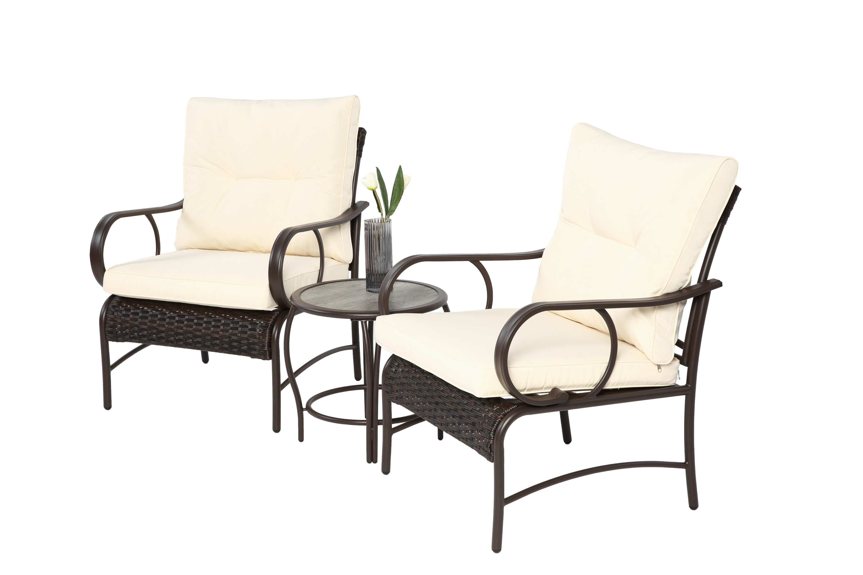 3 Pieces Patio Set Outdoor Wicker Furniture Sets Modern Rattan Chair Conversation Sets with Coffee Table
