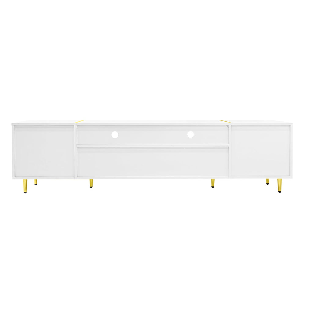U-Can 70.9'' Modern TV Stand for TVs up to 80 Inches, Entertainment Center with 2 Shelves and  LED Lights, TV Storage Cabinet with 2 Drawers, 2 Cabinets and Metal Legs for Living room