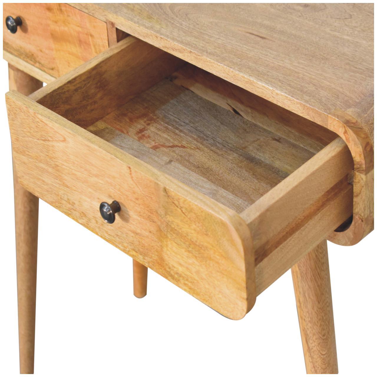 Solid Wood Oak-ish Curved Hallway Table, Artisan, 2-Drawers, Nordic Legs, Light Brown