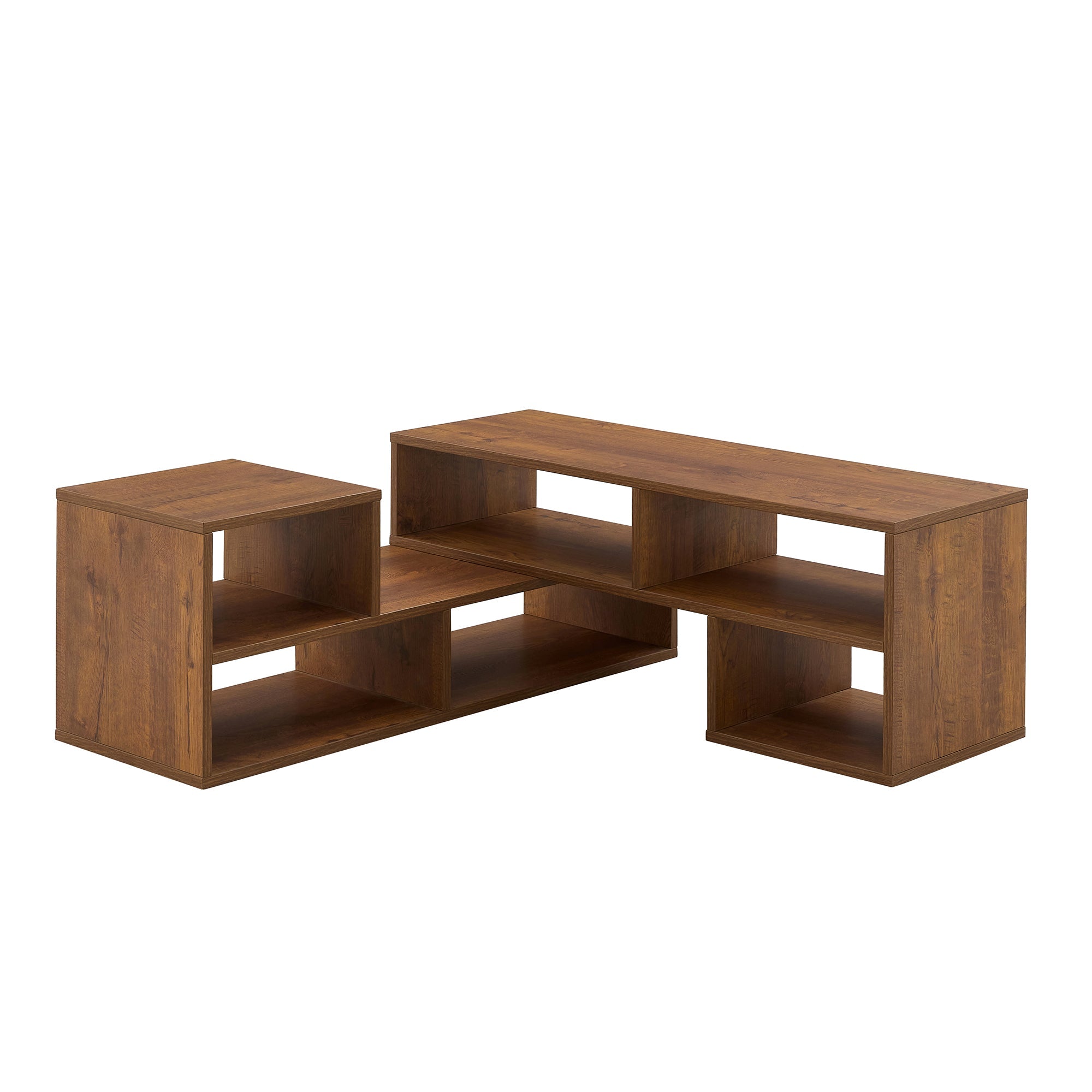Modern 2-Piece Cube TV Stand with Open Storage, L-Shaped Design, Walnut MDF, 47.2' x 12' x 13.4'