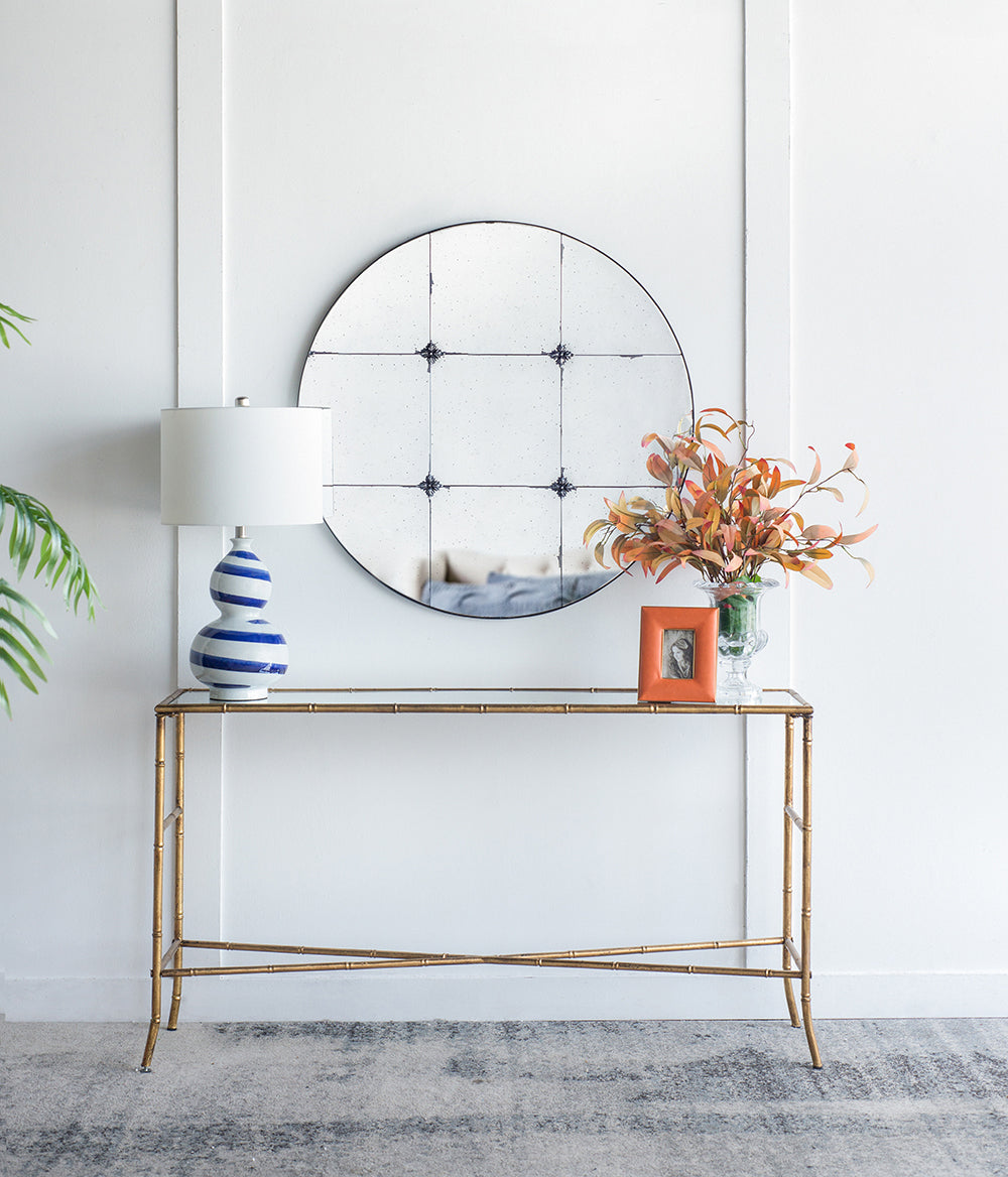 D36" Traditional Decor Style Round Antique Glass Wall Mirror,  Wall Decor for for Bathroom Entryway Console Lean Against Wall