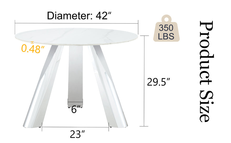 42' Luxury Sintered Stone Table: 0.45' Durable Top + 6' Steel Legs, 350lb Capacity, Stain/Heat-Resistant White/Gray Veined Surface - Modern Minimalist Design
