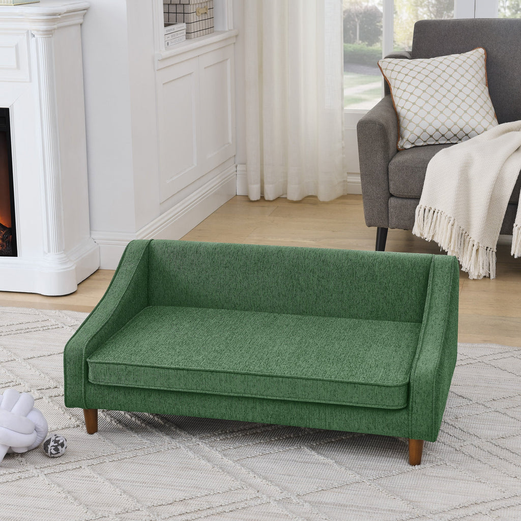 Durable Elevated Dog Sofa Bed,Pet sofa with modern irregular armrest design,Comfortable soft dog sofa-Green