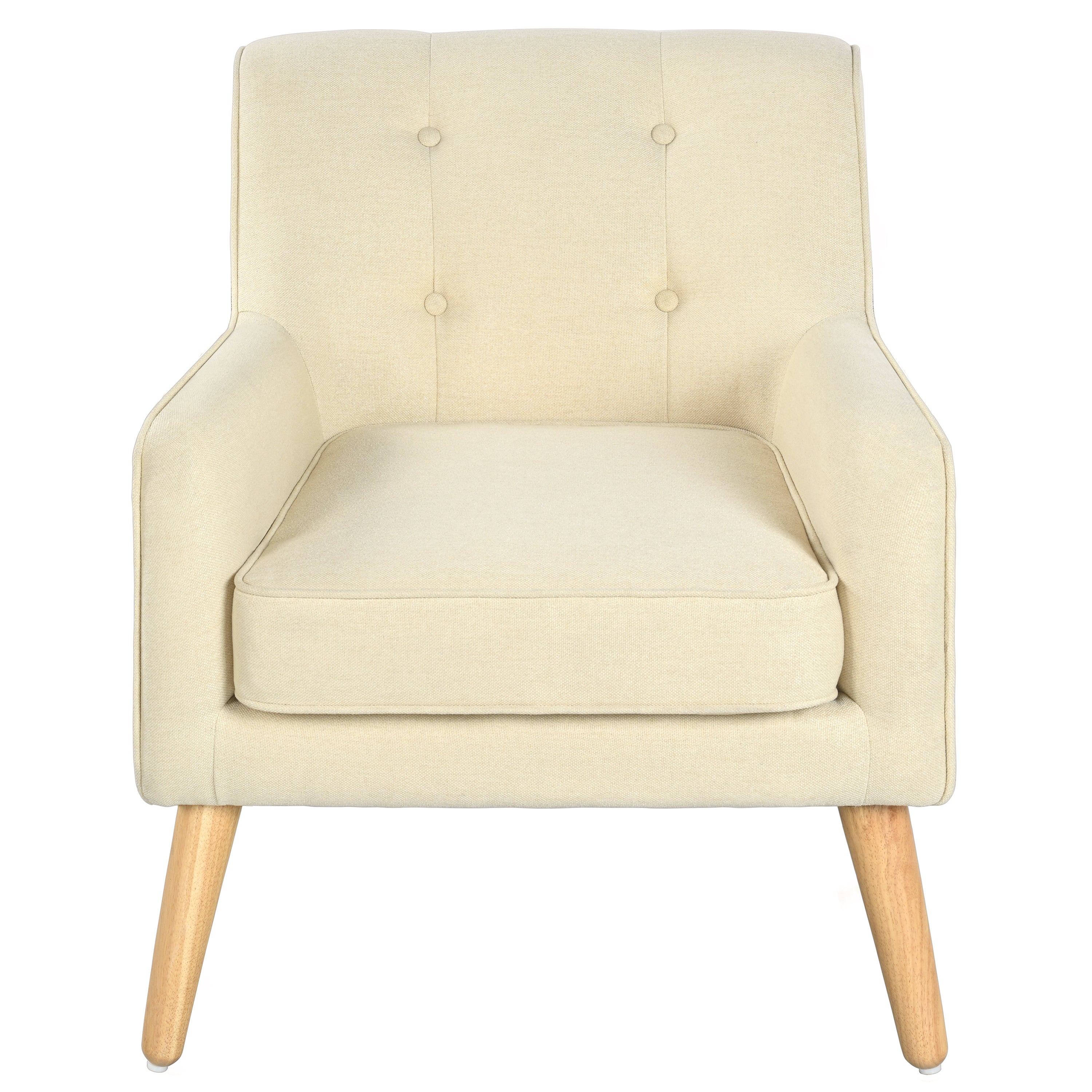 Mid-Century Modern Armchair - Tufted Fabric Accent Chair with Solid Wood Legs for Living Room, Bedroom & Office - Comfortable Polyester Upholstery - Classic Button-Tufted Back & Tapered Design