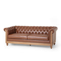 Mirod Comfy 3-Seat Sofa with Wooden Legs, Retro Style, Light Brown, PU, 78.75''Wx33.5''Dx28''H