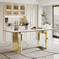 0.47' Thick Sintered Stone Composite Tempered Glass Top Rectangular Dining Table with Stainless Steel Base