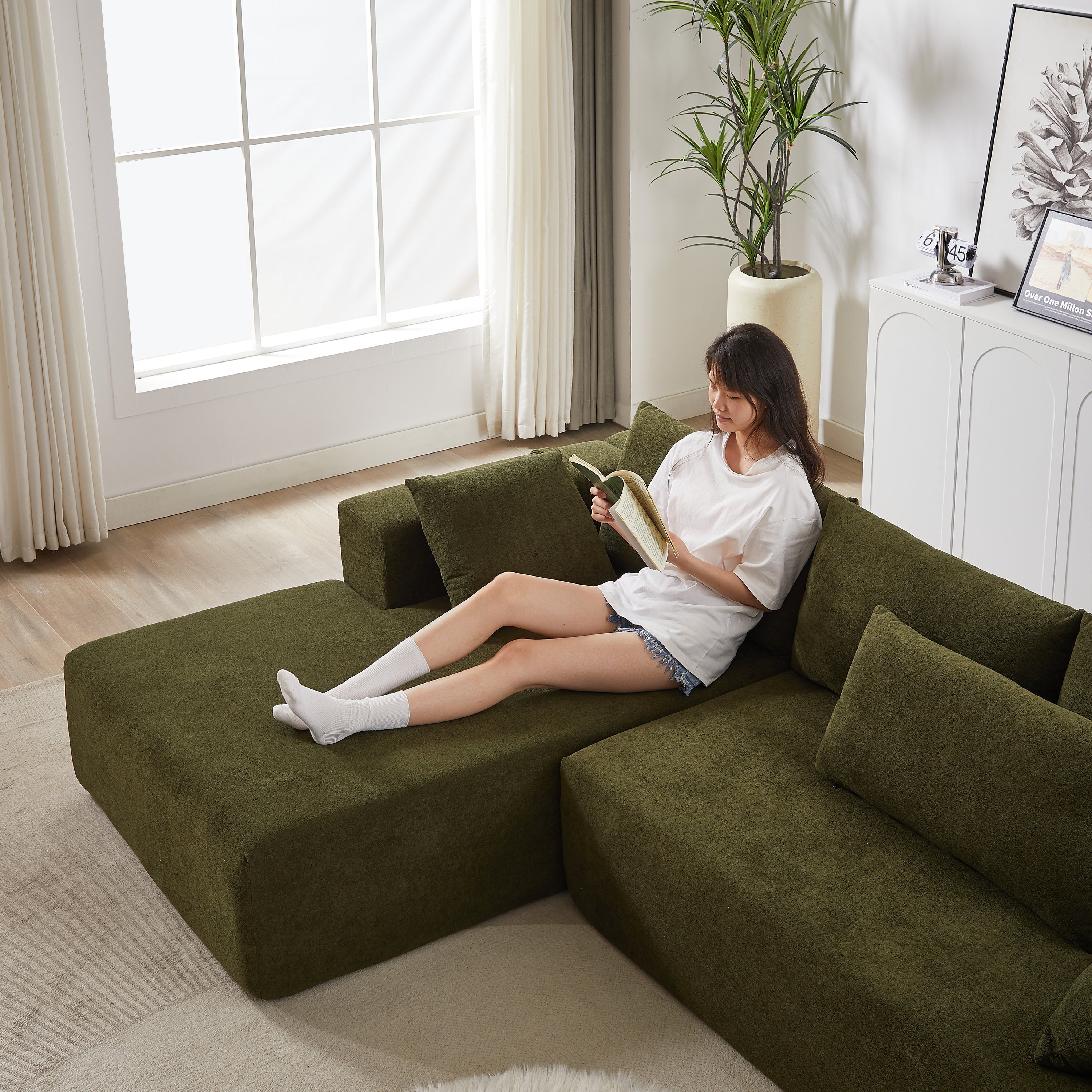 Modern Chenille Upholstered Sectional Sofa Couch Set,Modular 108' L Shaped Sectional Living Room Sofa Set With 6 Pillows,Free Combination Sofa Couch for Living Room,Bedroom(Left Chaise)
