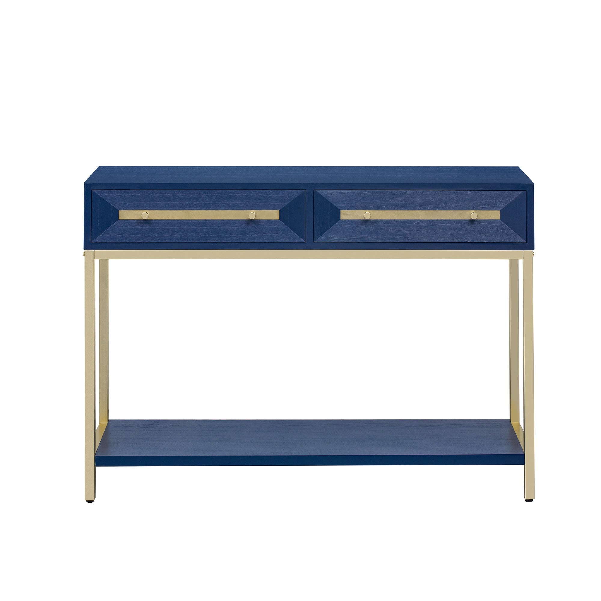 TREXM Entryway Table, Console Table with Two Drawers, Retro Hallway Table with Striking Geometric Design for Entryway and Living Room (Navy)