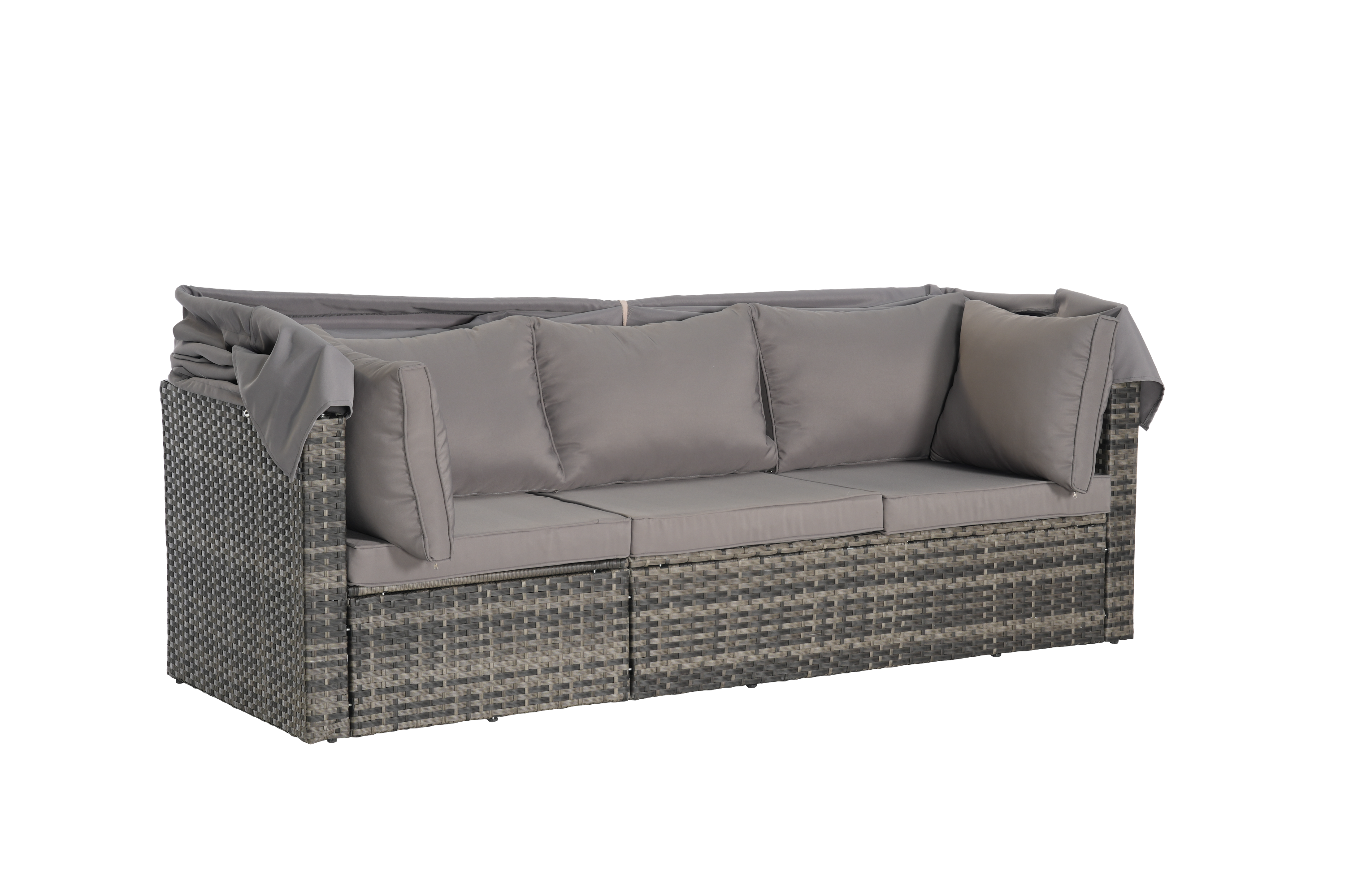 5 Pieces Outdoor Patio Wicker Daybed Furniture Set with Retractable Canopy, Storable Side Table, and Soft Cushions for Relaxing in Your Backyard or Porch