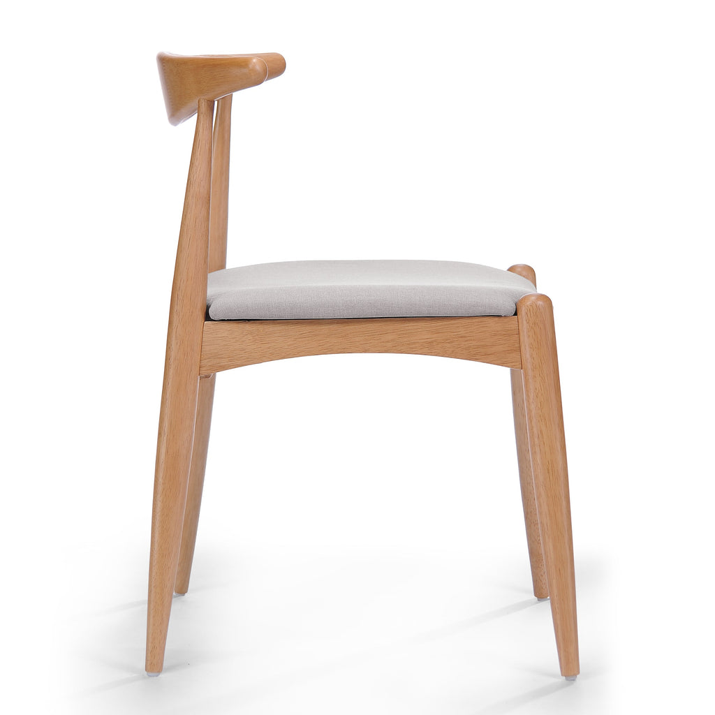Candescent Dining Chair with Curved Back and Wood Frame, Set of 2, Beige