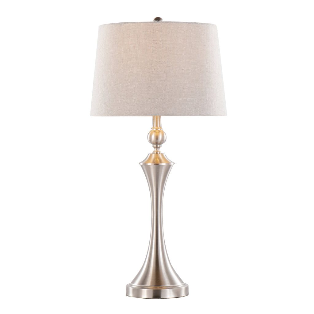 Flint 30' Contemporary Metal Table Lamp in Brushed Nickel with Taupe Textured Slub Linen Shade and Built-In USB Port from Grandview Gallery by LumiSource - Set of 2