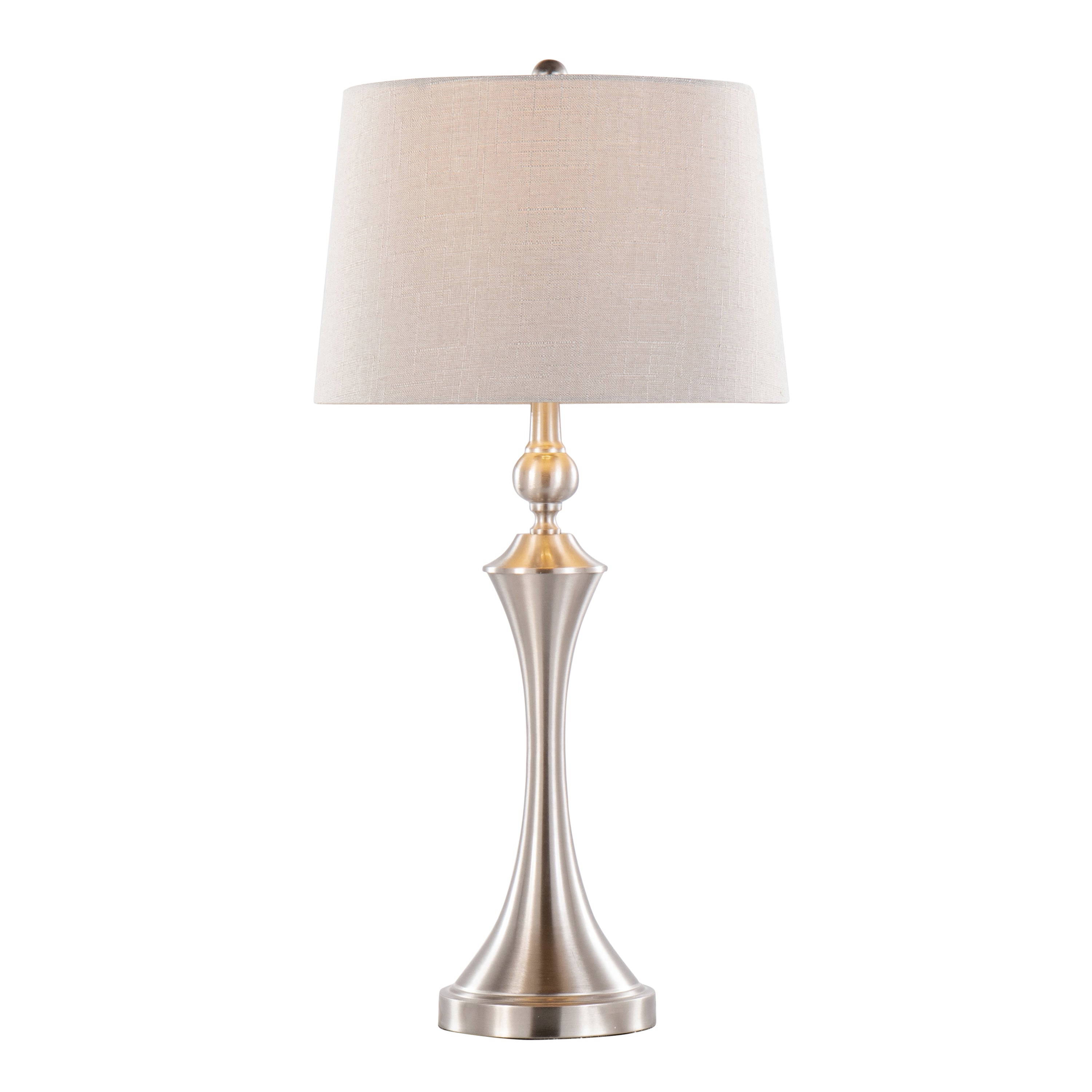 Flint 30' Contemporary Metal Table Lamp in Brushed Nickel with Taupe Textured Slub Linen Shade and Built-In USB Port from Grandview Gallery by LumiSource - Set of 2
