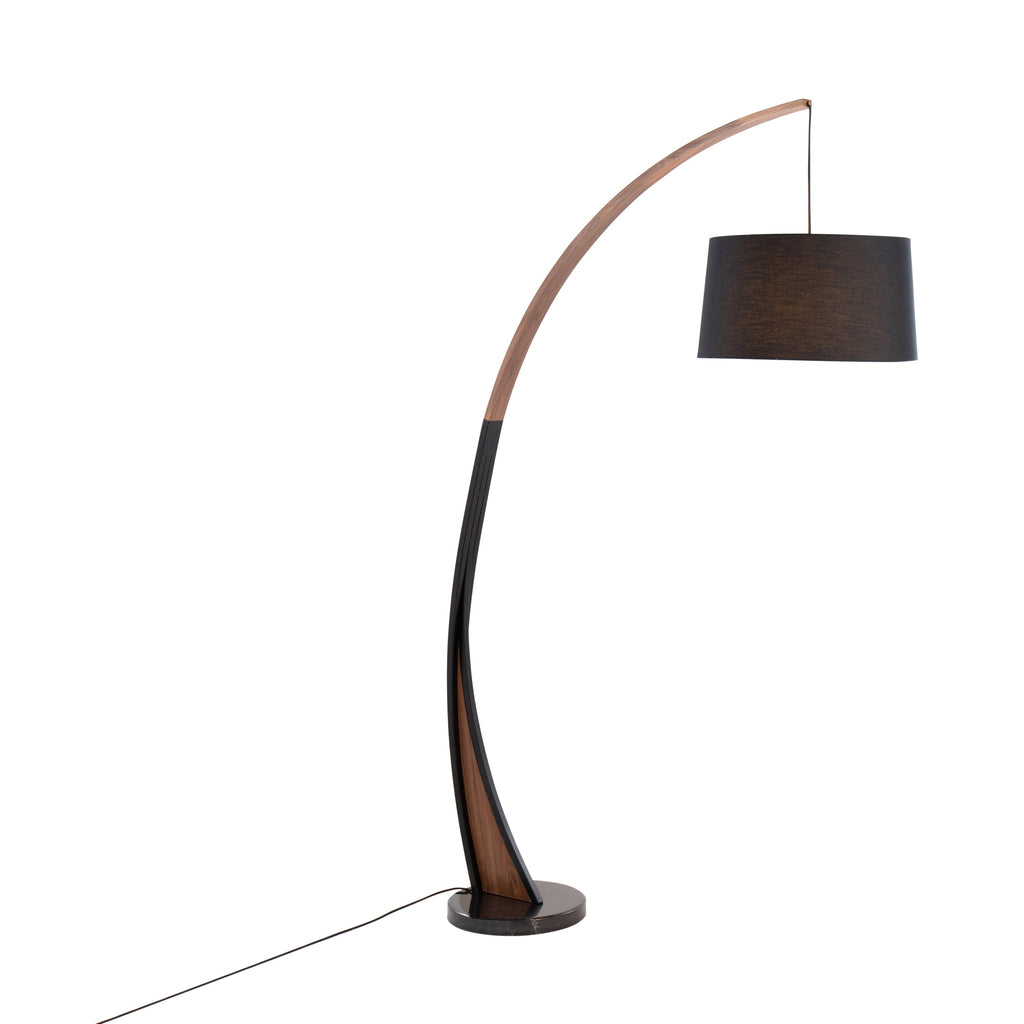 Noah Mid-Century Modern Floor Lamp with Walnut Wood Frame and Marble Base by LumiSource