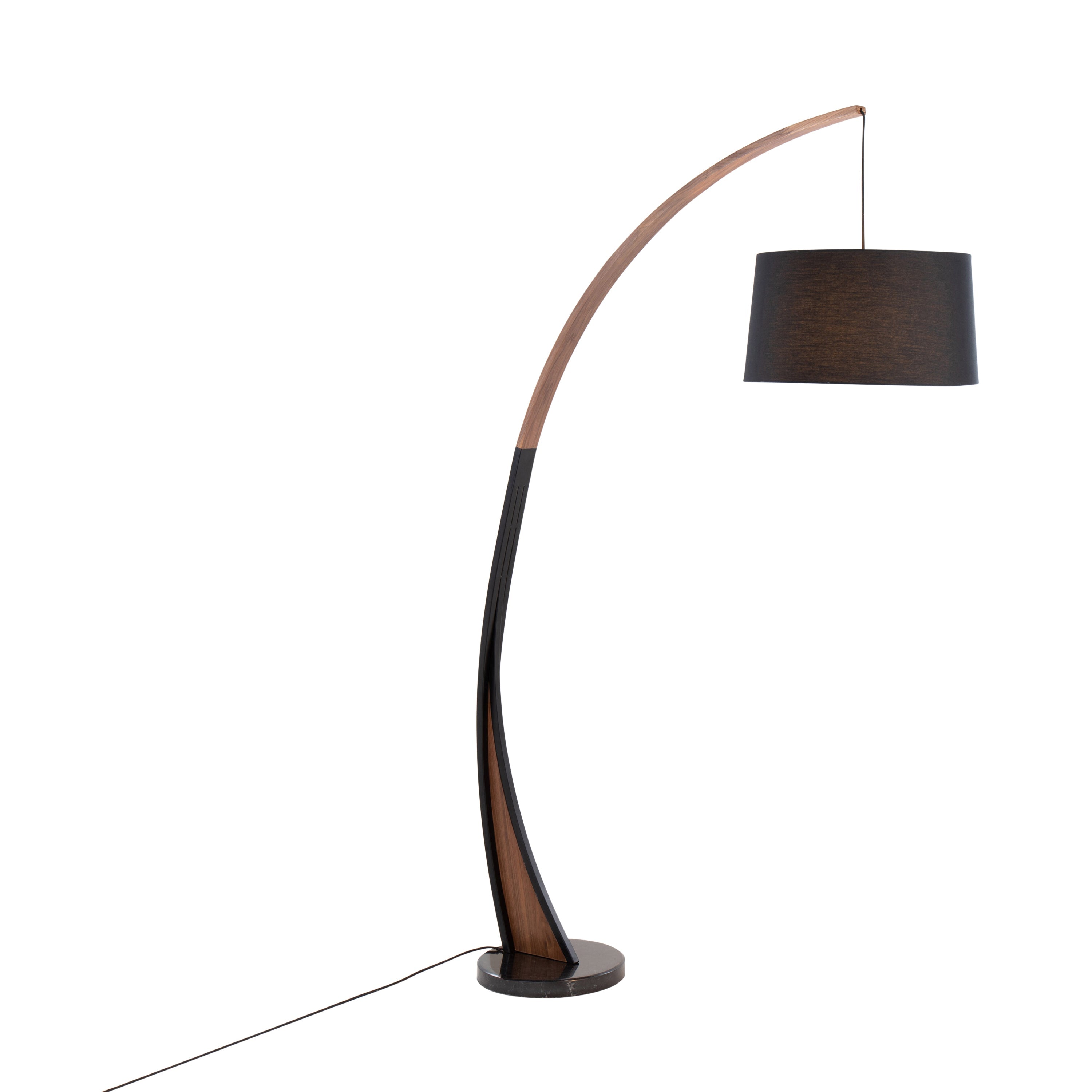 Noah Mid-Century Modern Floor Lamp with Walnut Wood Frame and Marble Base by LumiSource