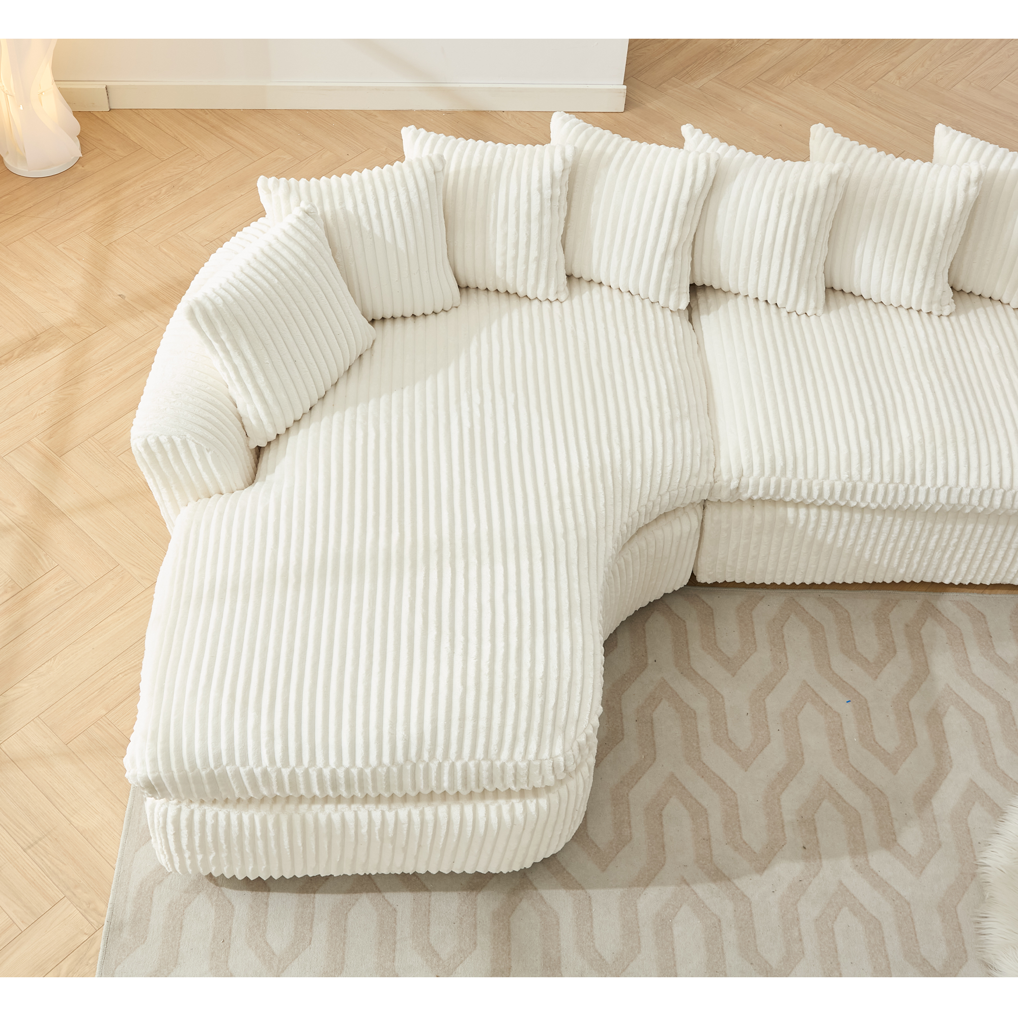 127''  Large Sectional Sofa ,Elegant Curved Design ,High-Resilience Foam ,Ten Back Cushions,L-Shape Left Sofa,No Assembly  Required , (Beige-Soft Corduroy Fabric)