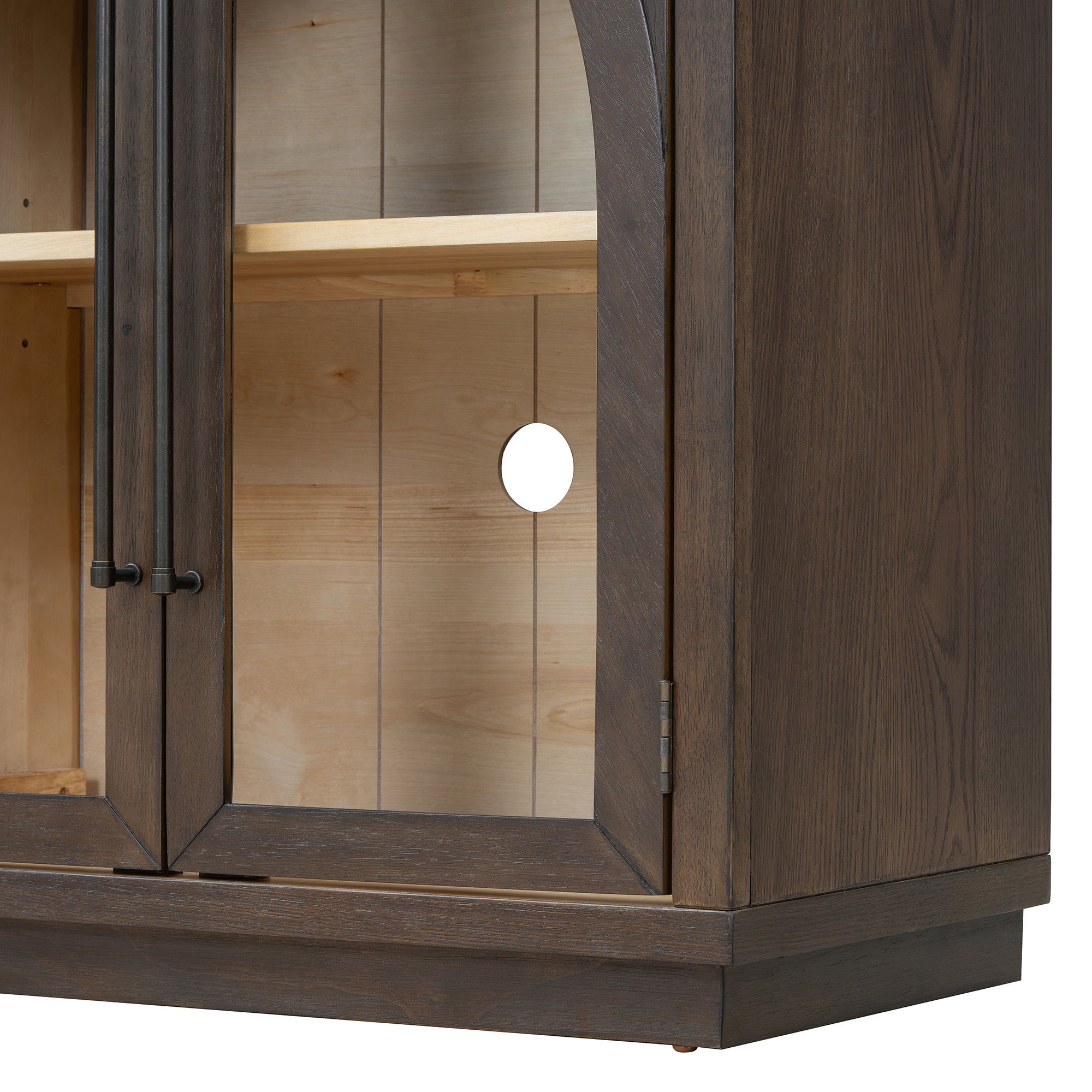 TREXM 4-Door Large Storage Sideboard Buffet Cabinet with Glass Doors, Arched Cabinet with Adjustable Shelves for Kitchen, Dining Room and Living Room (Espresso)