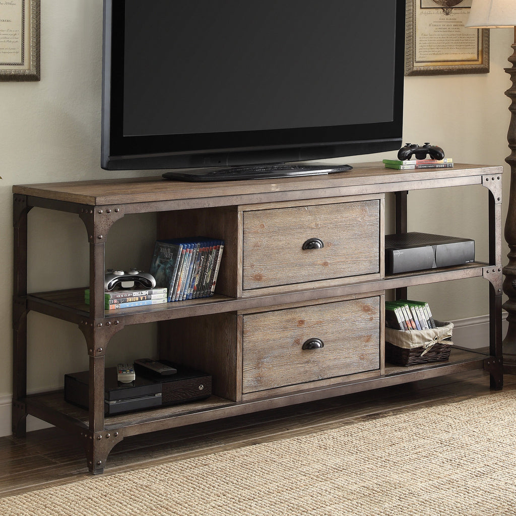 Weathered Oak and Antique Silver 4-Shelf TV Stand