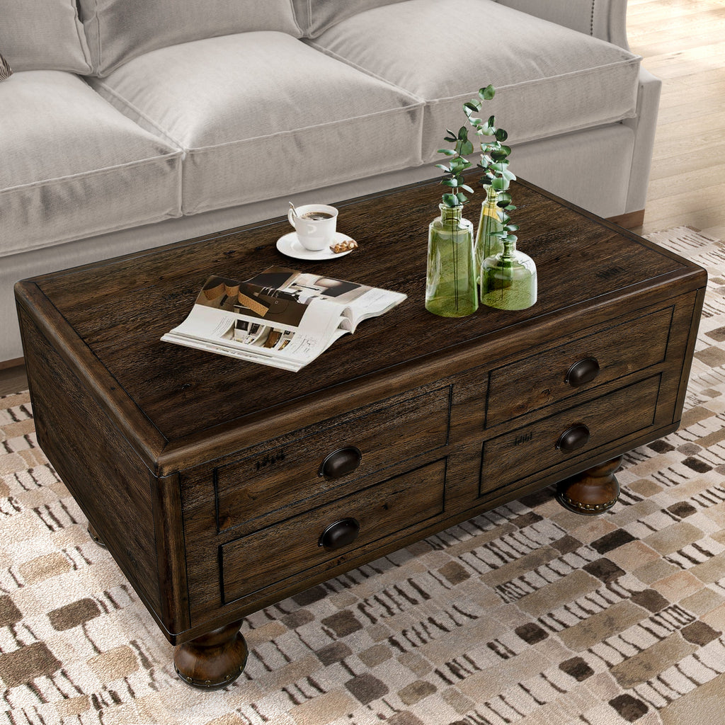 Rectangle Living Room Coffee Table Set,  3-Piece Solid Wood Living Room Table Set, 1 Coffee Table and 2 End Table, Wood Center Table Tea Table Set with Rivet Decoration Legs.Espresso
