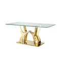 70.08 in. Tempered Clear Glass Rectangular Dining Table with Gold Stainless Steel Base, 0.47 in. Thickness