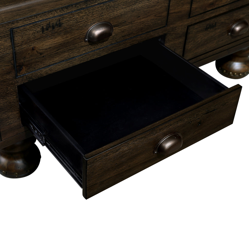 Solid Wood Rectangle Coffee Table for Living Room, 40-Inch Antique Coffee Table with 4 Drawers, Wood Center Table Tea Table with Rivet Decoration Legs.Easy Assembly, Espresso