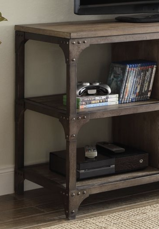 Gorden Weathered Oak Finish & Antique Silver Metal TV Stand