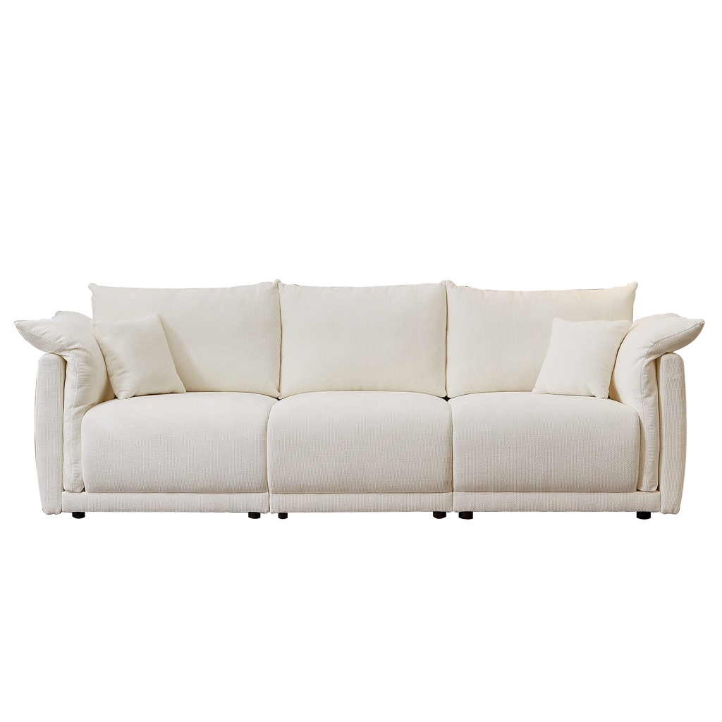 98.5' 3-seater sofa with unique design and soft arm pillows Contemporary style linen sofa with 3 comfortable cushions with 2 pillows Suitable for living room bedroom and office,beige