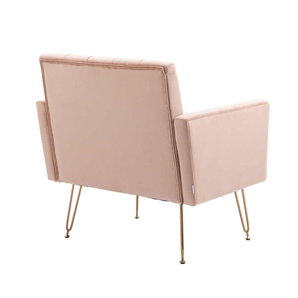 COOLMORE Velvet Armchair Single Sofa Modern Tufted Upholstered Side Reading Chairs with Arm and Gold Metal Leg for Living Room Bedroom (Pink)