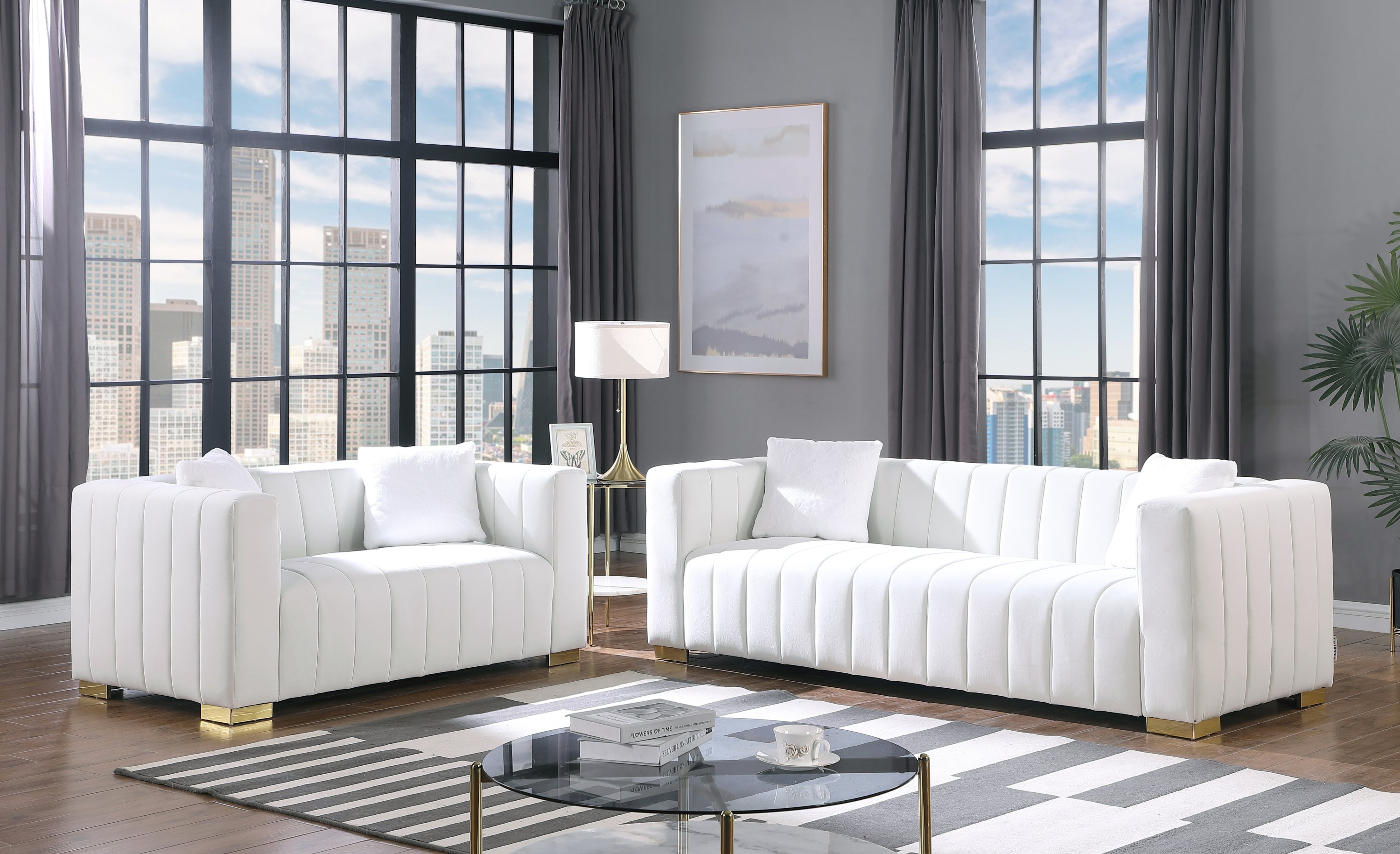 A modern  channel sofa  take on a traditional Chesterfield,White color,3 seater