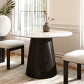 Small Round Modern Dining Table 43' Kitchen Table With Black Pedestal For 5 Person - White Grey