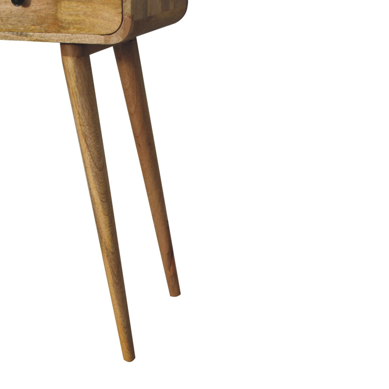 Solid Wood Oak-ish Curved Hallway Table, Artisan, 2-Drawers, Nordic Legs, Light Brown