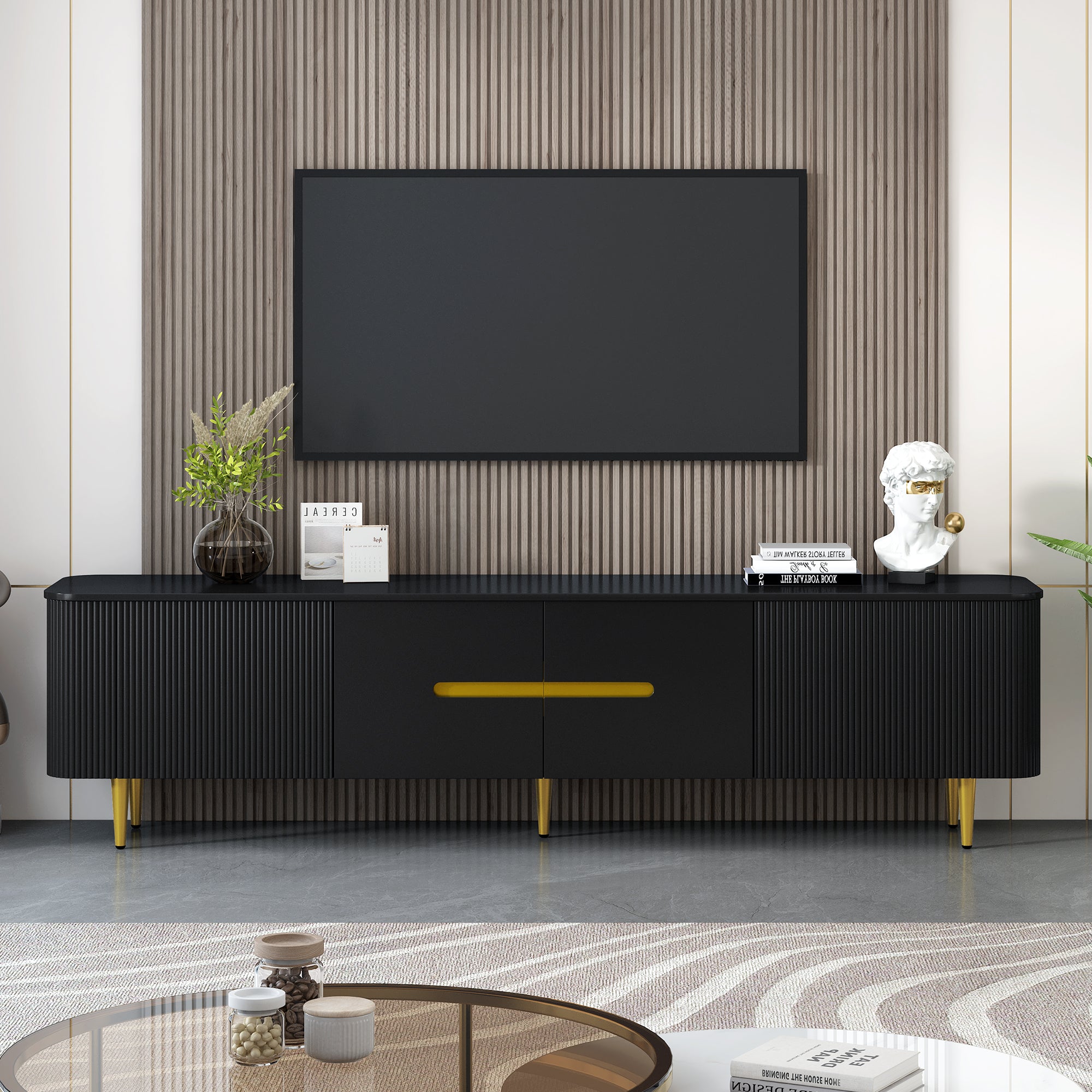 U-Can 78.7''Minimalist TV Stand for TVs up to 85 Inches, Modern Entertainment Center Media Console with 4 Spacious Cabinets for Living room(OLD SKU: SJ000125AAB)