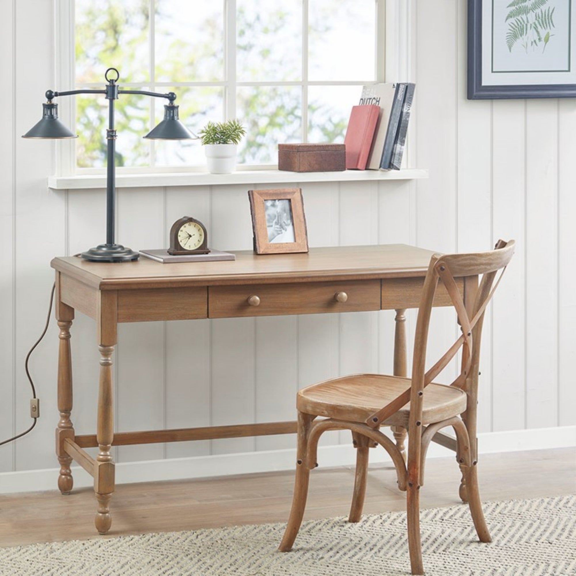 Tabitha Desk with Drawer and Turned Legs in Reclaimed Natural Finish