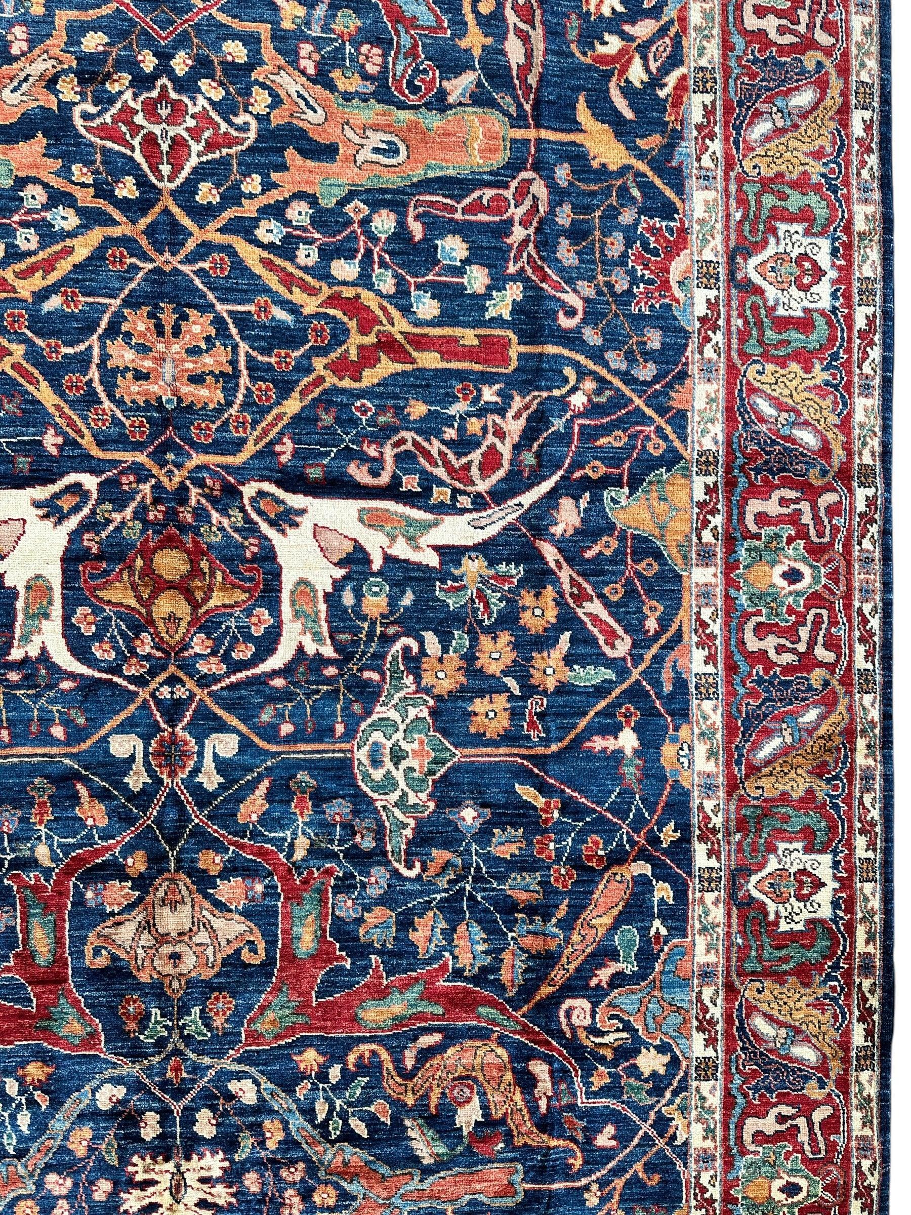 Hand-Knotted Afghani Bidjar Ghazni Wool Rug – 6'7" x 9'10" – Elegant Floral Design