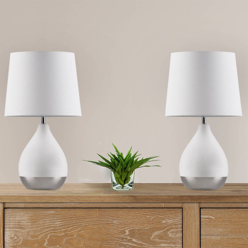 2-Tone Ceramic Table Lamp Set of 2 White/Silver See below
