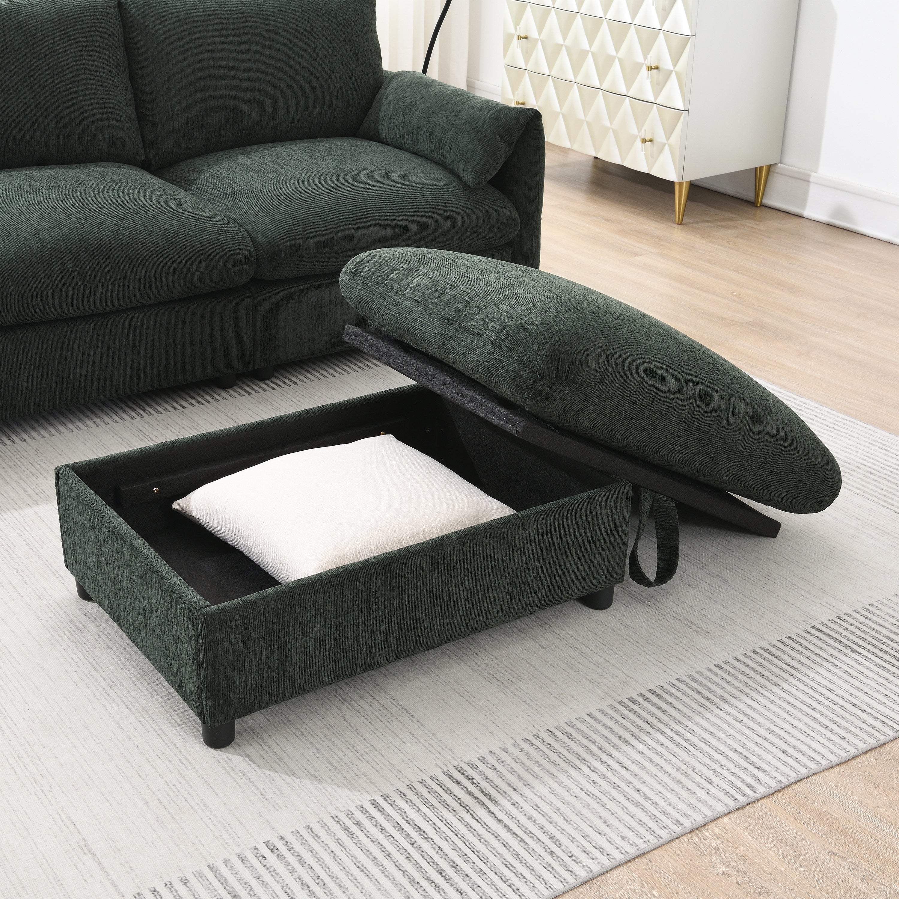 96.5'' Chenille Sectional Sofa with Storage Ottoman and Pockets,Adjustable Phone Holder,Wide Seat,4 Seat L Shaped Couch Set,Comfy Sofa with USB Charger for Living Room,Apartment,3 Colors