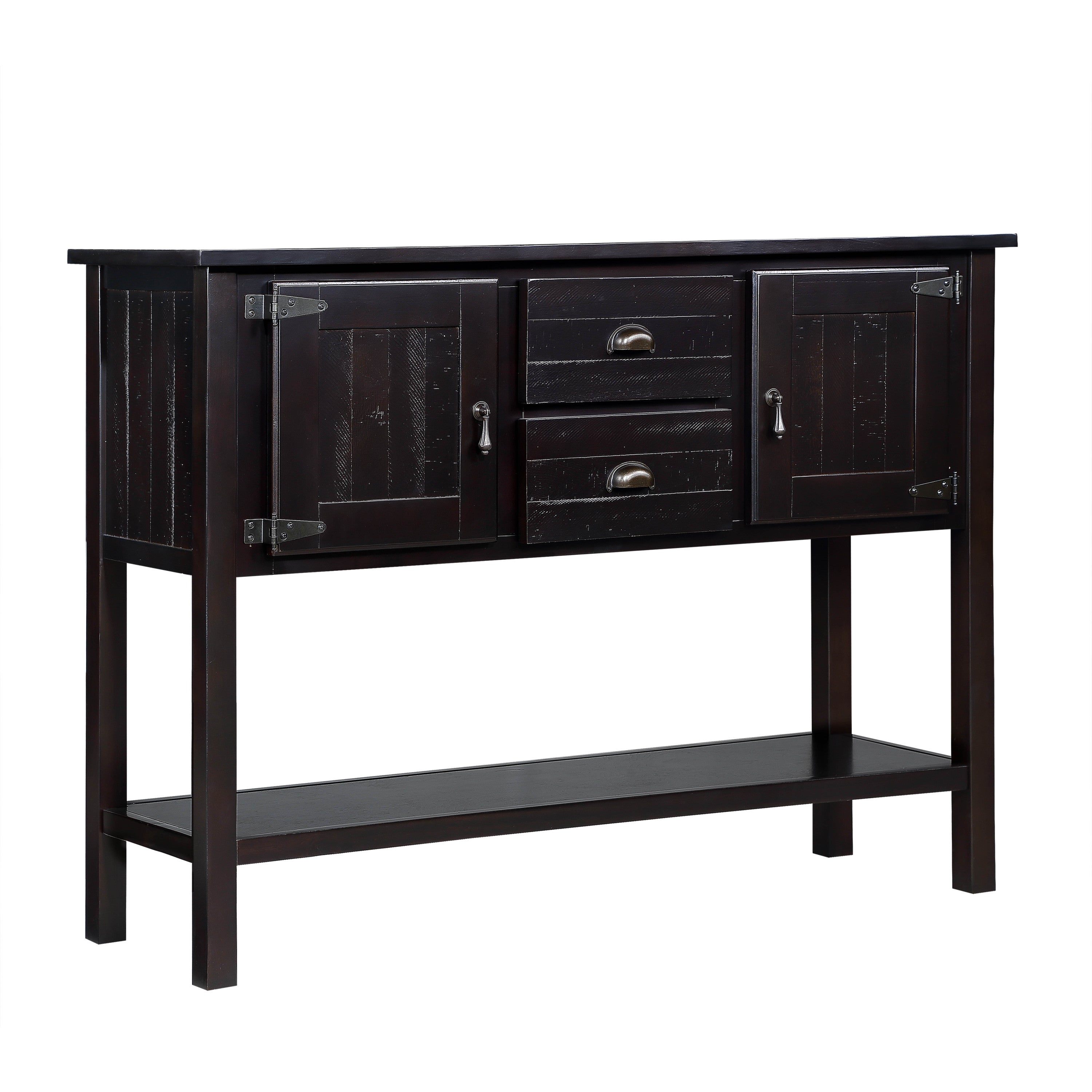 48'' Solid Wood Sideboard Console Table with 2 Drawers and Cabinets and Bottom Shelf, Retro Style Storage Dining Buffet Server Cabinet for Living Room Kitchen Dining Room (Espresso