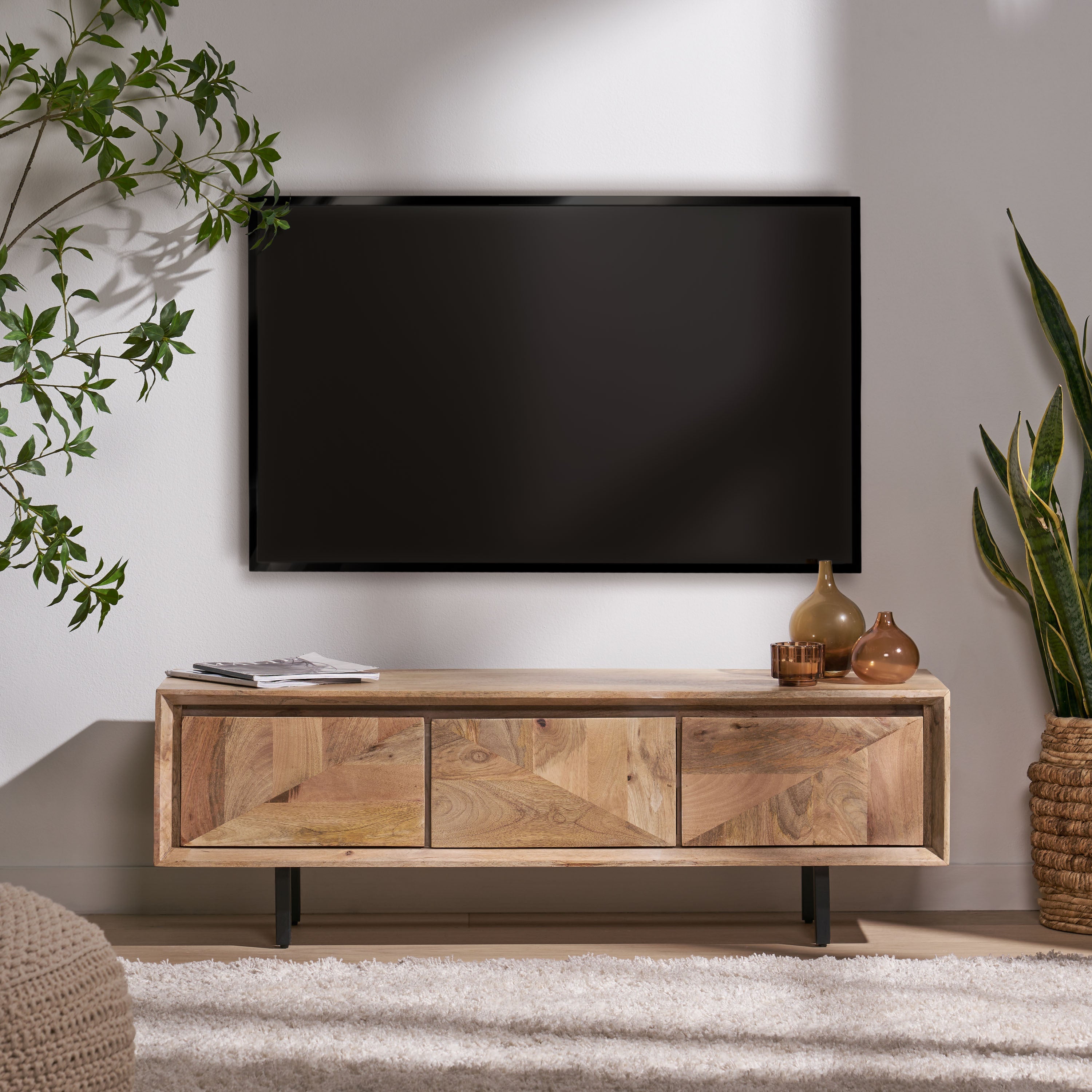 TV stand with 3 Cabinets for TVs Up To 59 Inches, Natural
