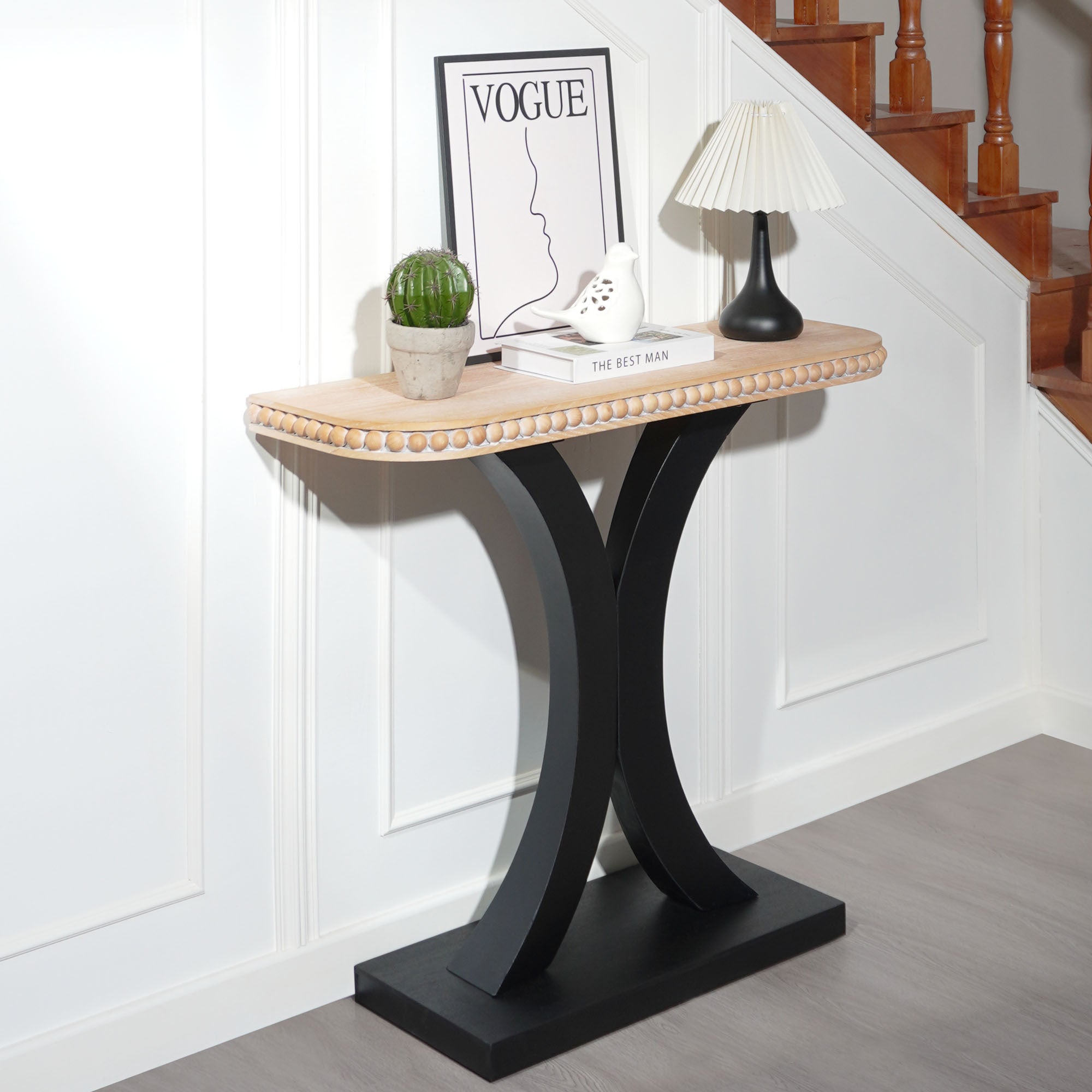 Wood Console Table, Elegant Half-Moon Console Table,35in Small Entryway Table, Thin Sofa Table, Side Table, Display Table, for Hallway, Bedroom, Living Room, Foyer