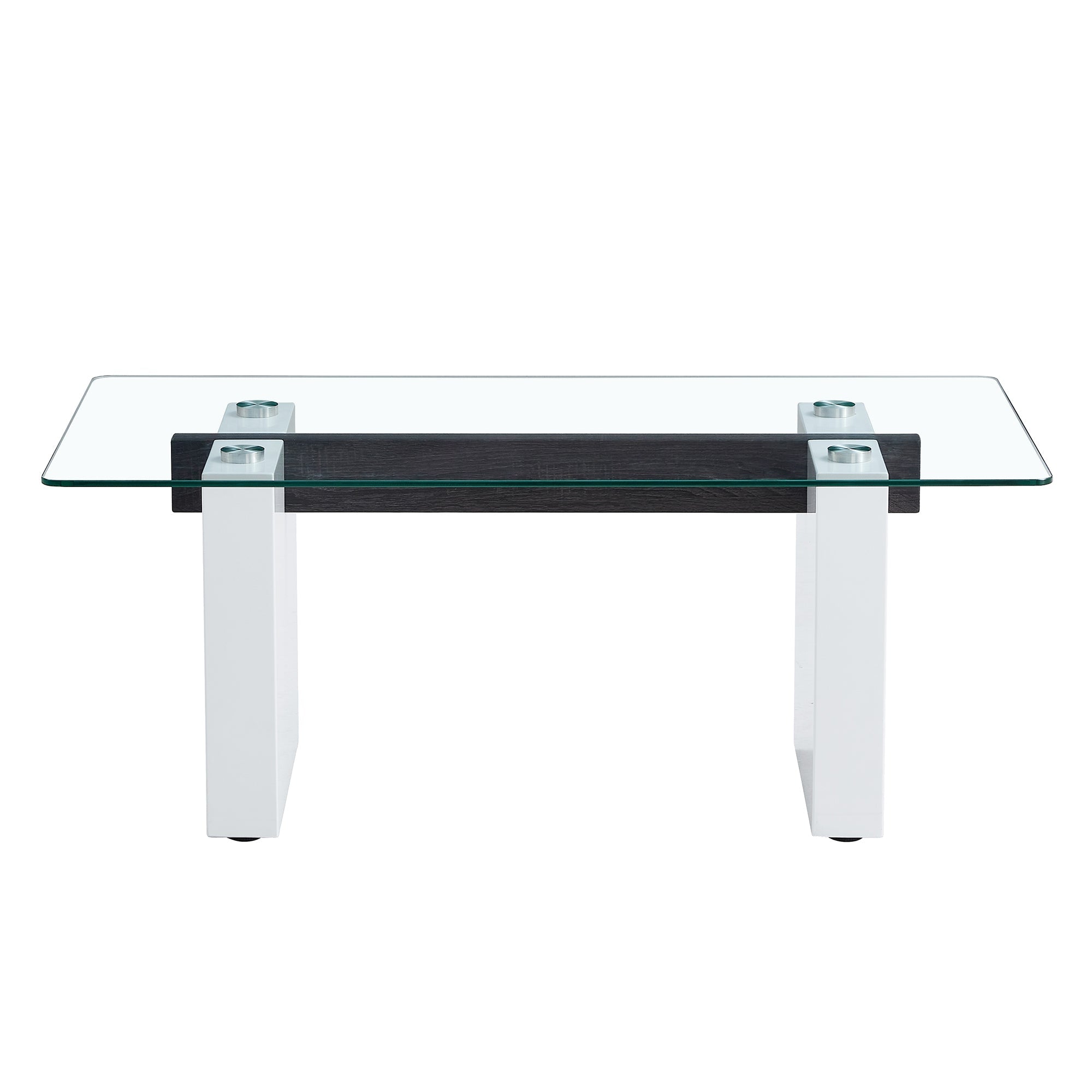 Modern minimalist transparent tempered glass coffee table , paired with white MDF decorative columns. Computer desk. Game table. CT-1546