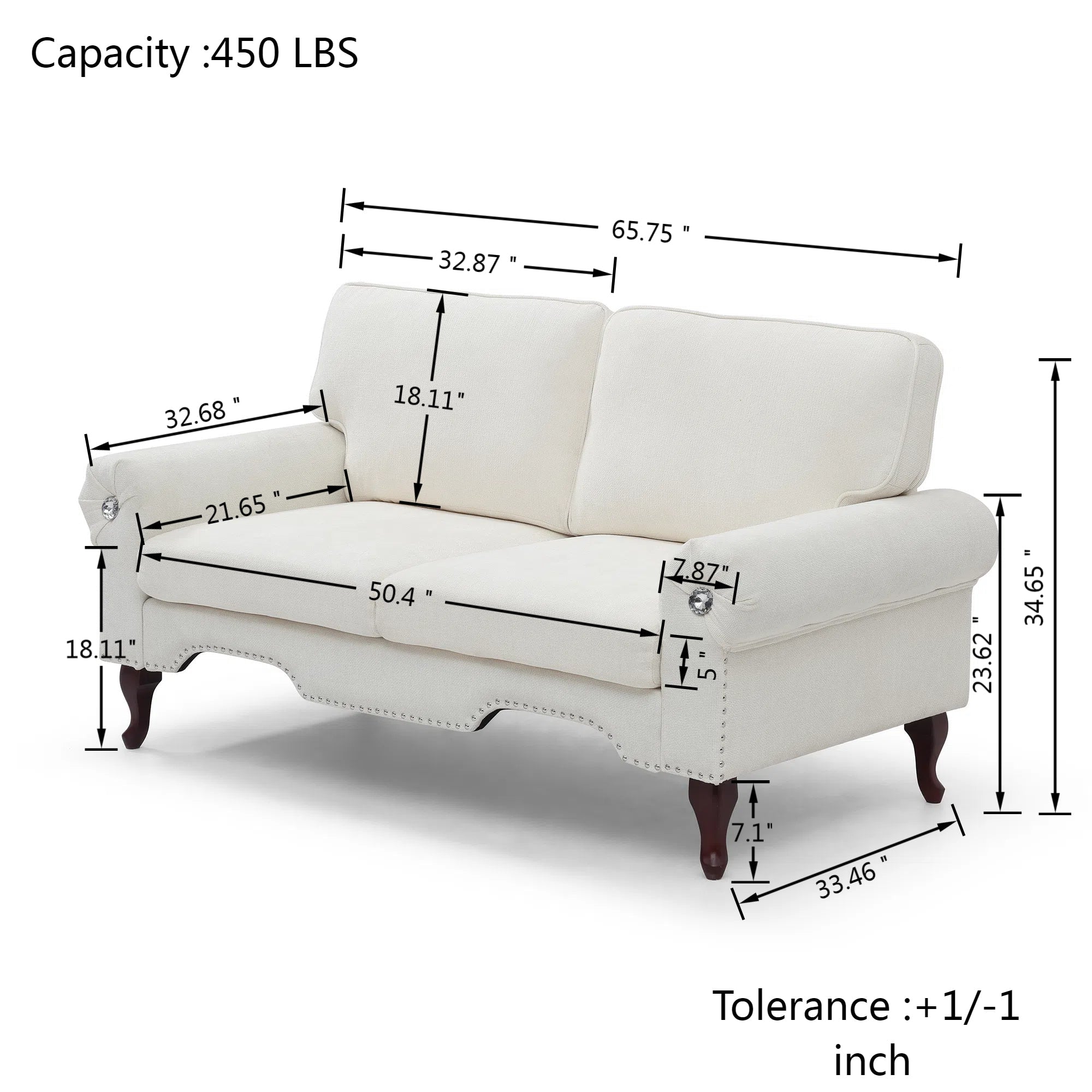 66-Inch Modern Velvet Loveseat Sofa with Wooden Legs & Crystal button and Copper Nail, Tufted Backrest, Perfect for Living Room, Bedroom, or Office (Beige)