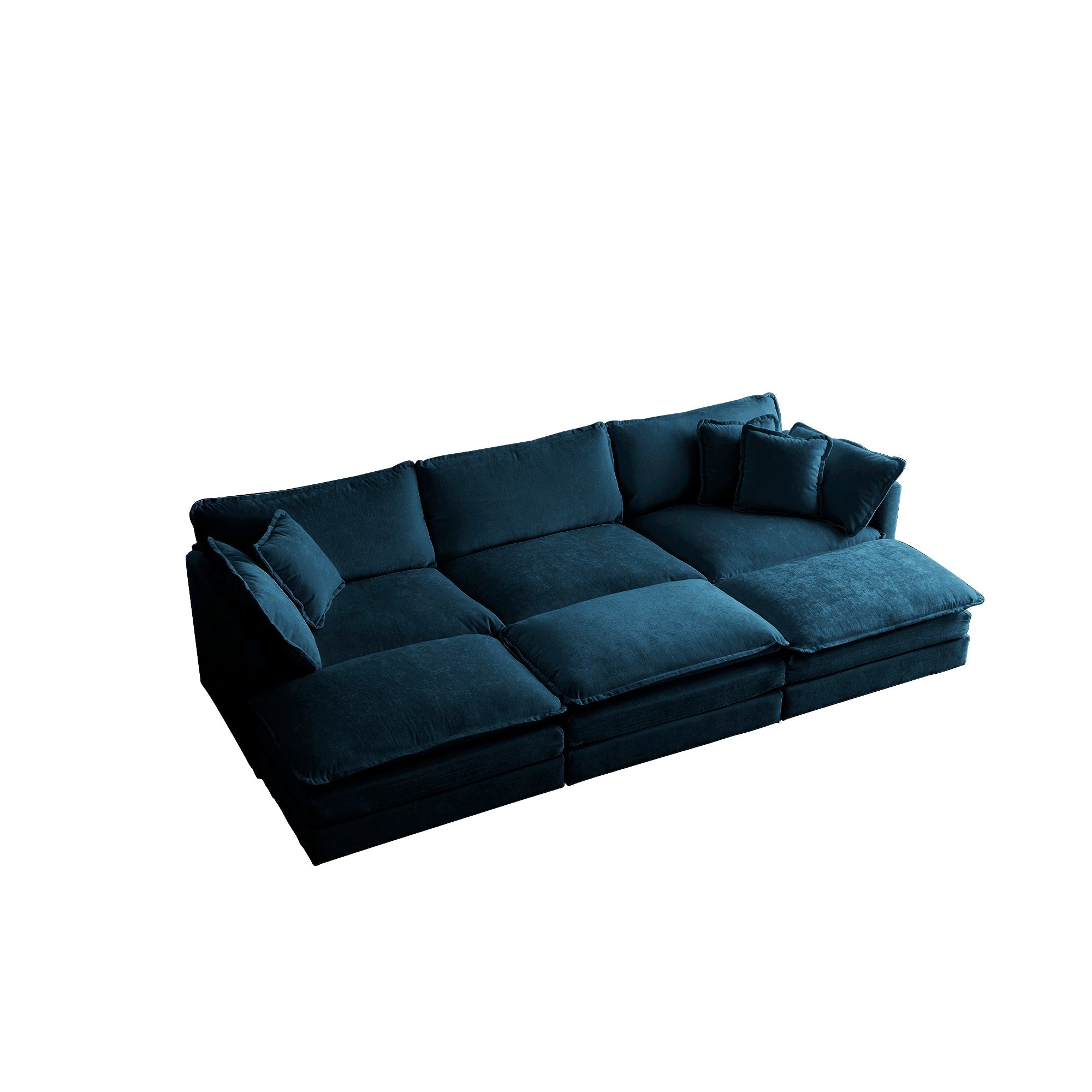 Comfortable Deep Seat Reversible Modular 6 Seater Sectional Super Soft Sofa U Shaped Sectional Couch with 3 Ottomans, 3 Toss Pillows and 2 Arm Pillows , Blue Chenille