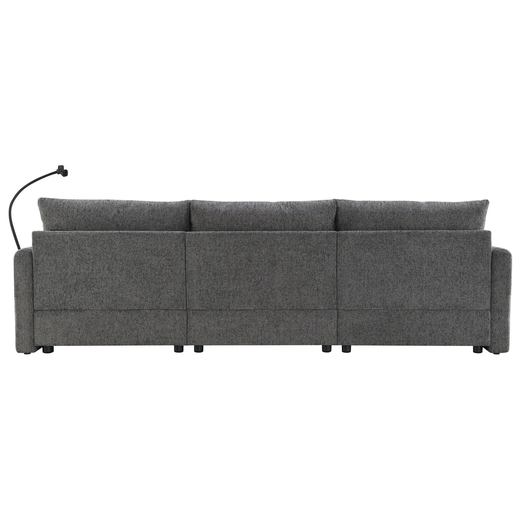 96.5'' Chenille Sectional Sofa with Storage Ottoman and Pockets,Adjustable Phone Holder,Wide Seat,4 Seat L Shaped Couch Set,Comfy Sofa with USB Charger for Living Room,Apartment,3 Colors