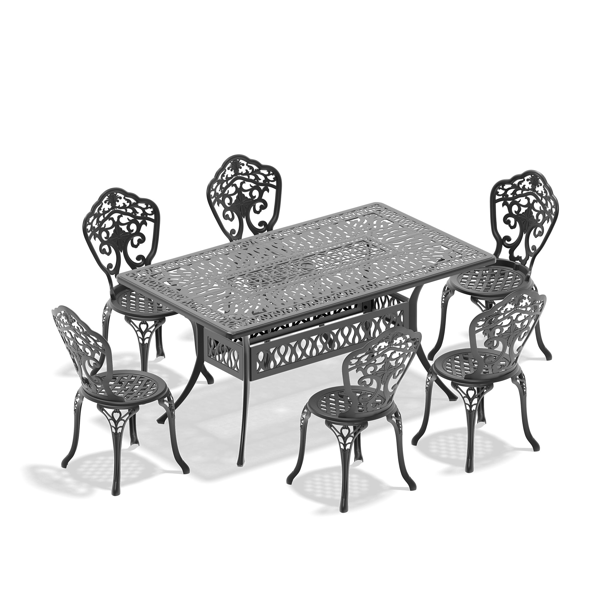 7-Piece Set Of All-Weather Cast Aluminum Dining Furniture Set With Black Frame