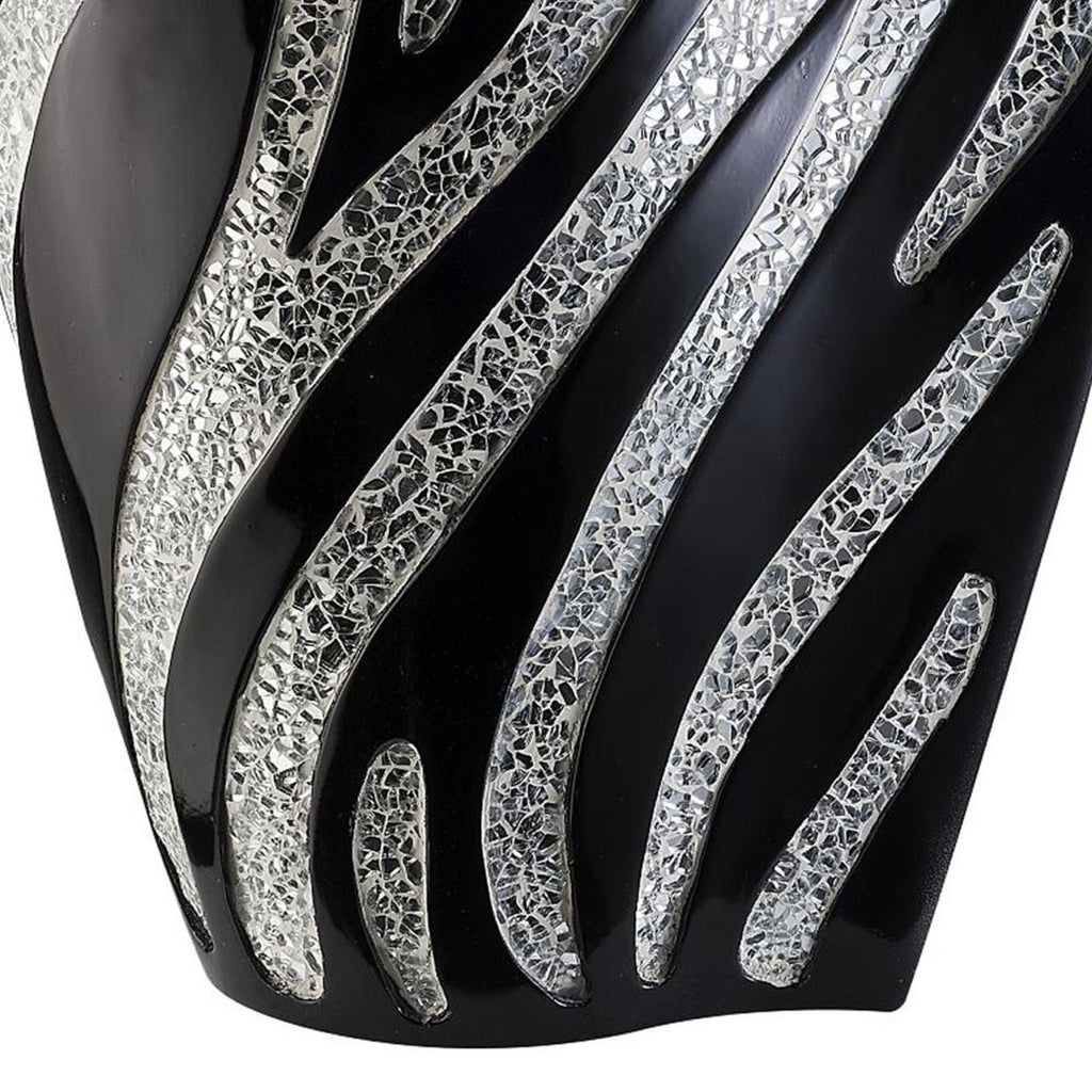 14" Tall Polyresin Decorative Vase, Black finish with Silver Zebra Pattern