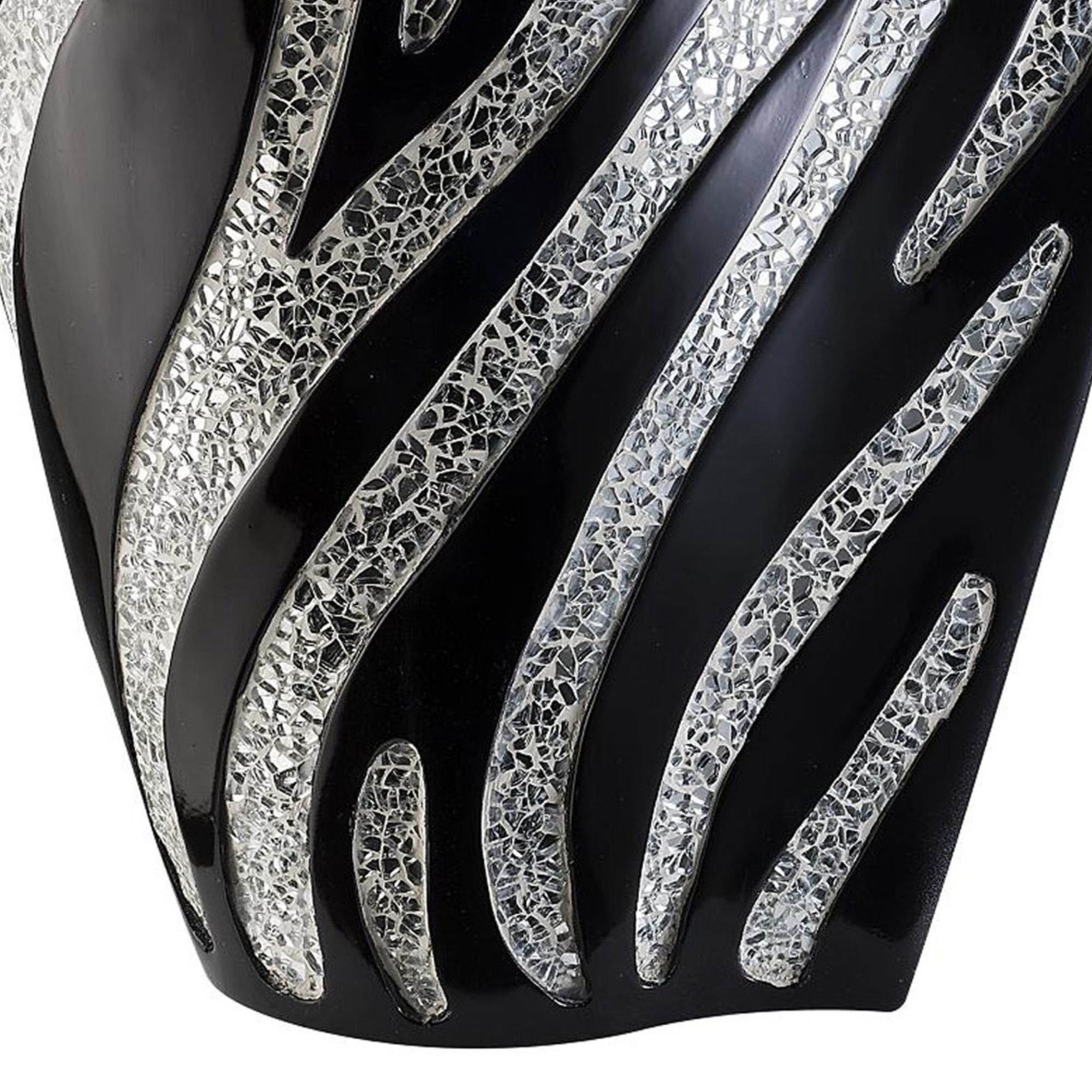14" Tall Polyresin Decorative Vase, Black finish with Silver Zebra Pattern