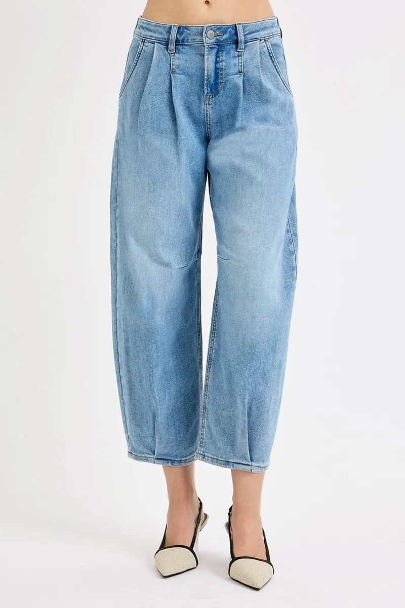 RISEN Full Size Mid Rise Fit Crop Wide Volume Leg Jeans Plus Size