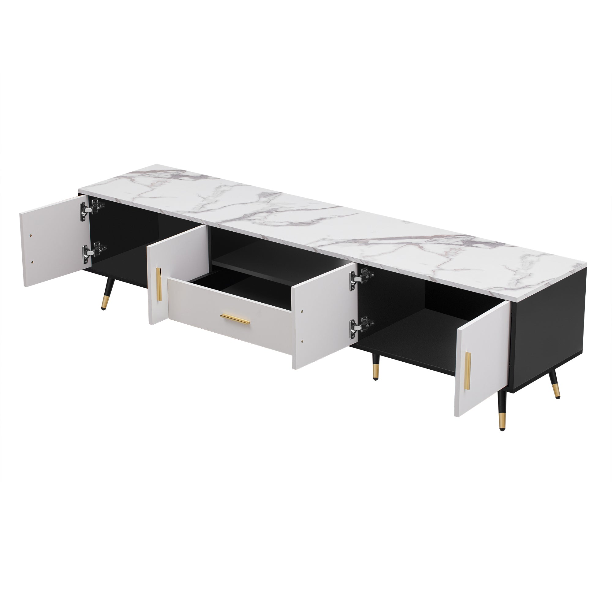 71'' Modern TV Stand with 2 Cabinets&  Open Compartments, Entertainment Center for TVs up to 80'', Television Console for Living Room, Bedroom, Home Theatre