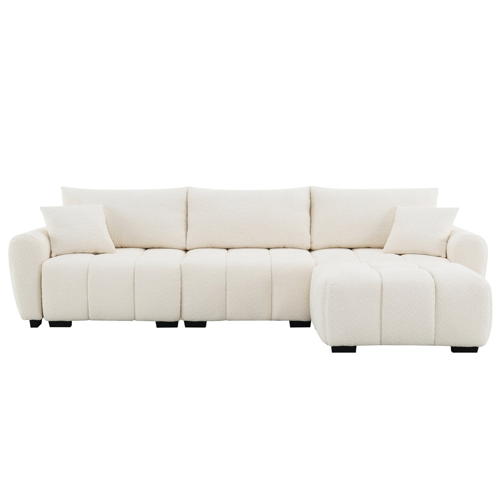 110' Modular Sectional Sofa, L Shape with Extra-large Seat, Pull-line Design, Movable Ottoman, High Density Foam, Free Combination, Sturdy Metal&Wood Frame, Boucle Fabric, 3 Colors