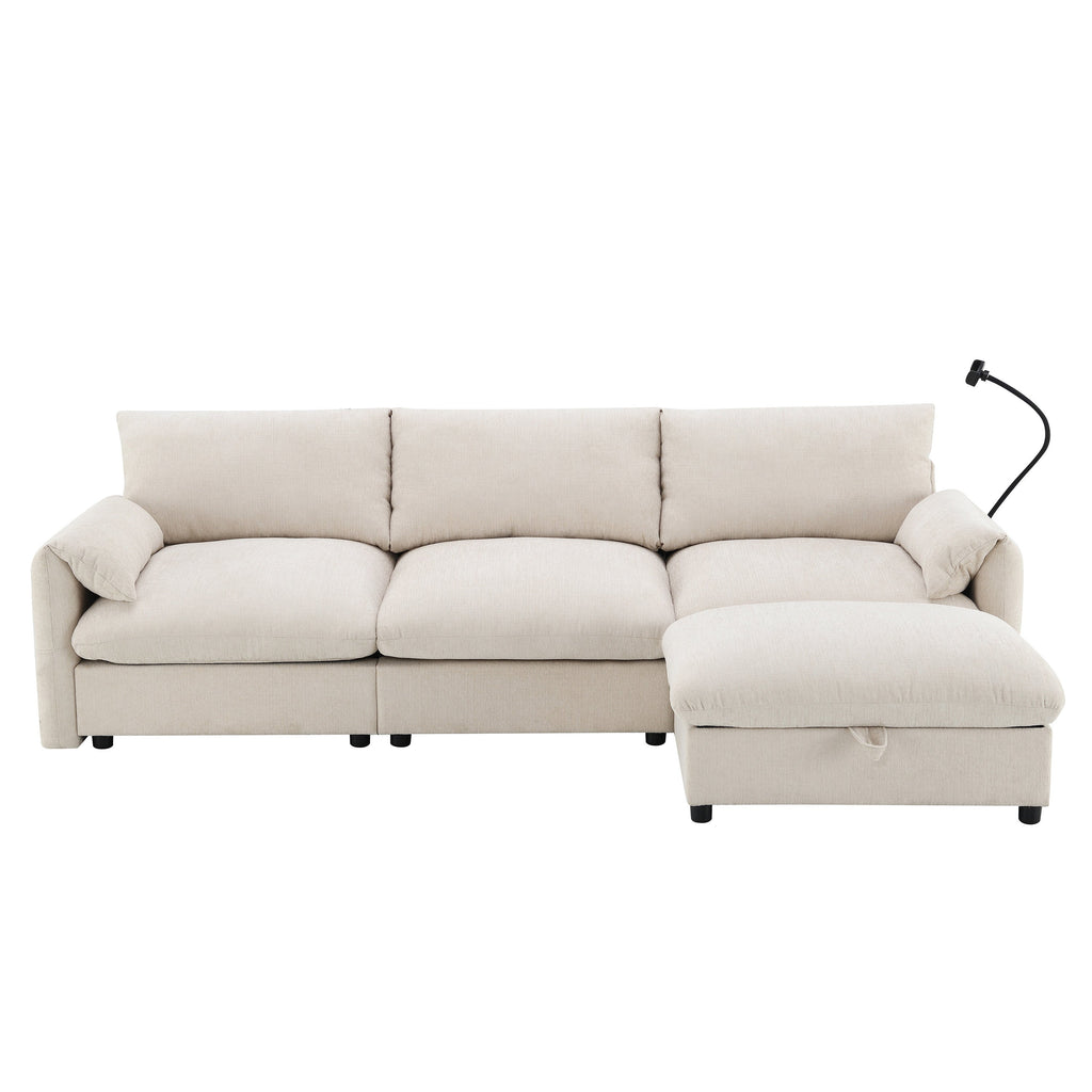 96.5'' Chenille Sectional Sofa with Storage Ottoman and Pockets,Adjustable Phone Holder,Wide Seat,4 Seat L Shaped Couch Set,Comfy Sofa with USB Charger for Living Room,Apartment,3 Colors