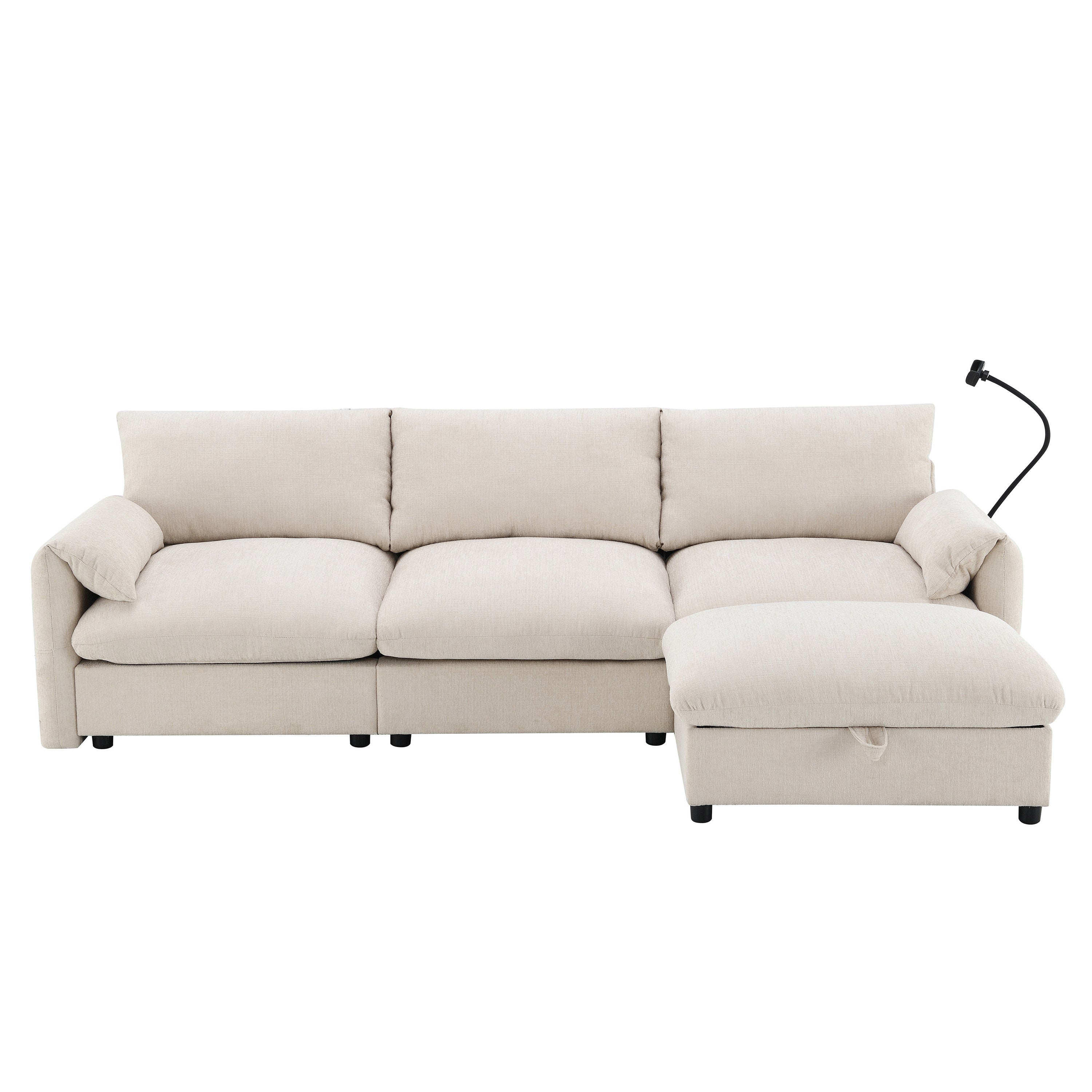 96.5'' Chenille Sectional Sofa with Storage Ottoman and Pockets,Adjustable Phone Holder,Wide Seat,4 Seat L Shaped Couch Set,Comfy Sofa with USB Charger for Living Room,Apartment,3 Colors